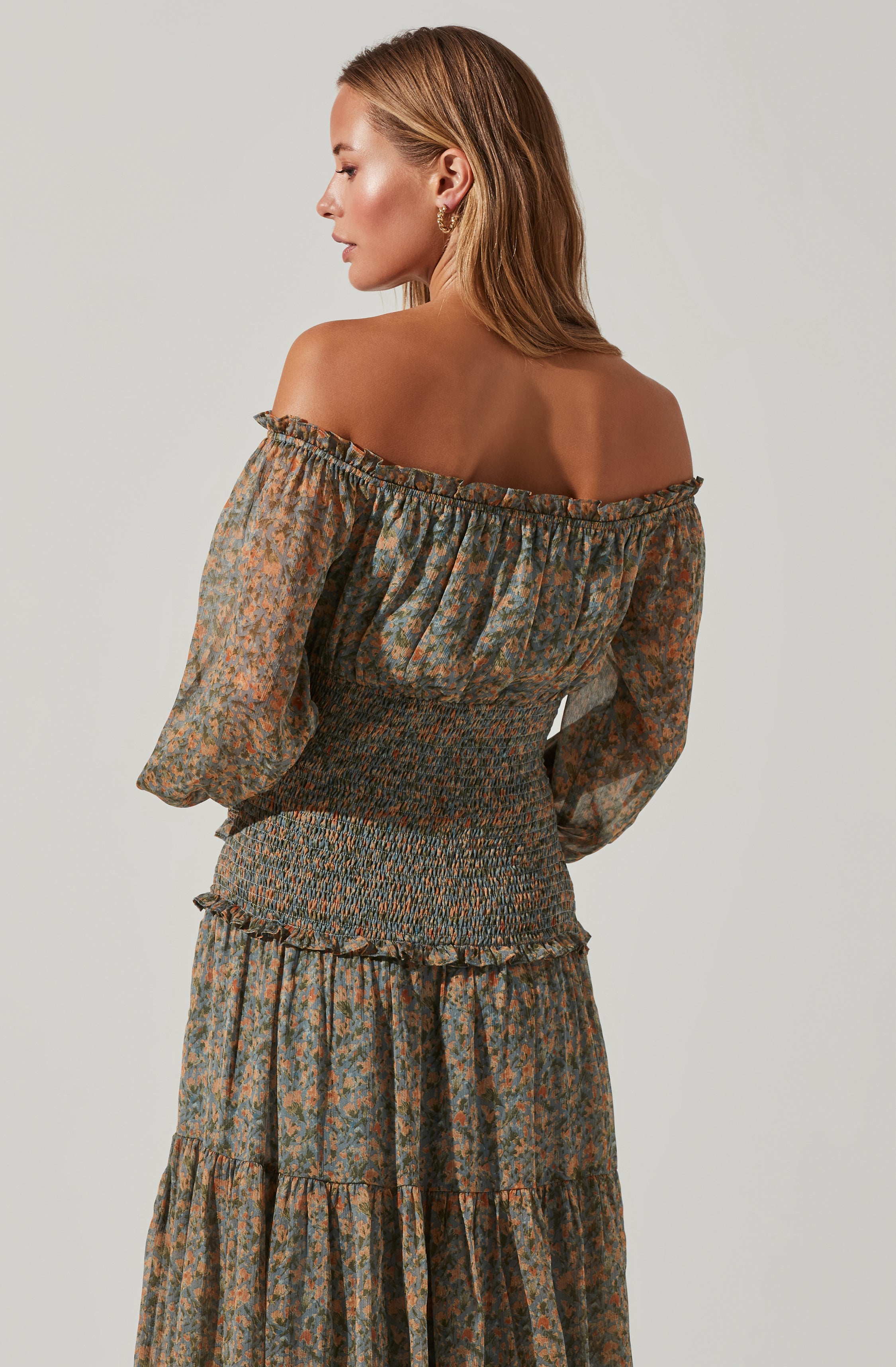 Embrey Floral Off Shoulder Maxi Dress-Aljck