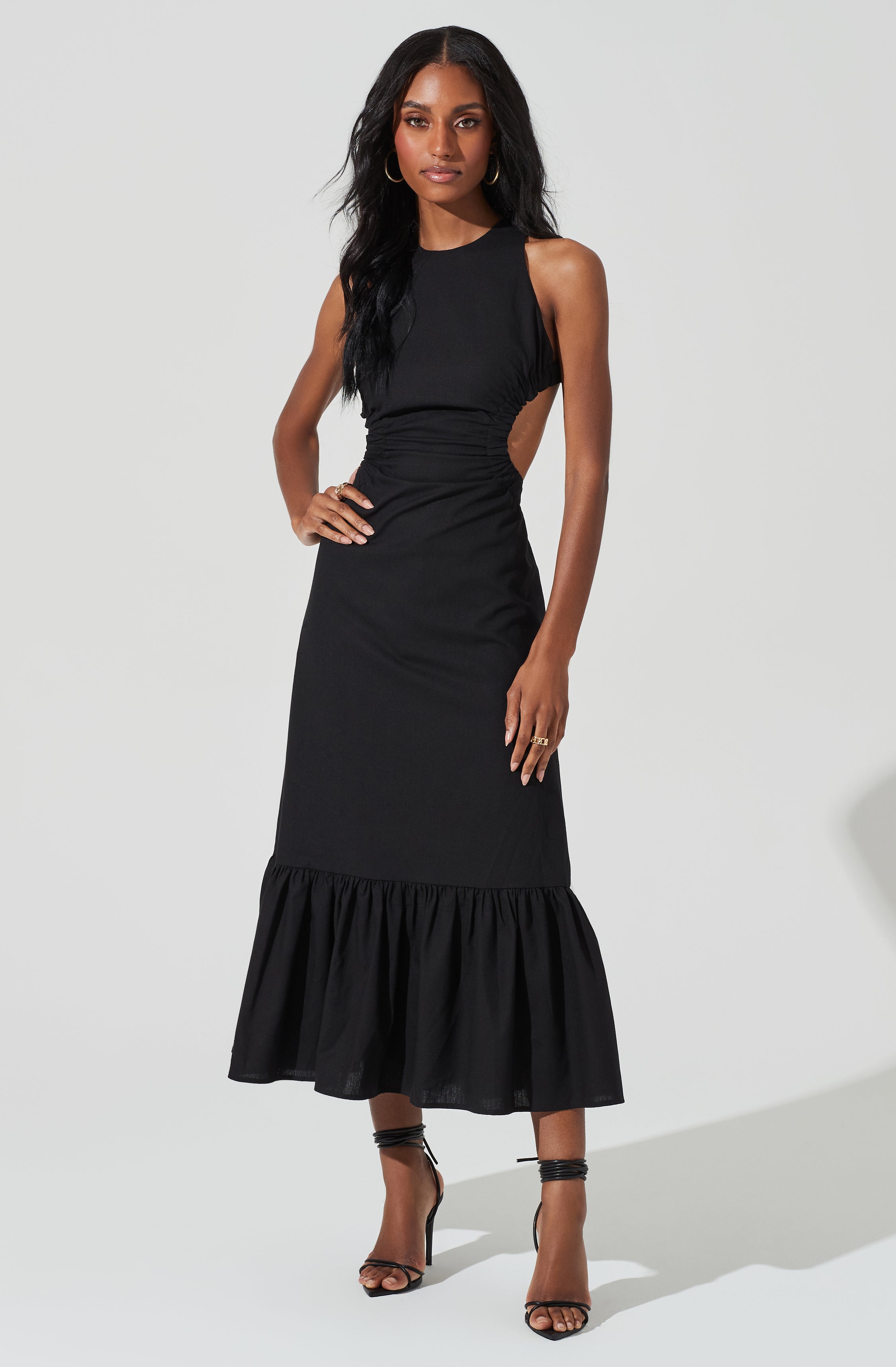 Open Back Linen Maxi Dress-Aljck