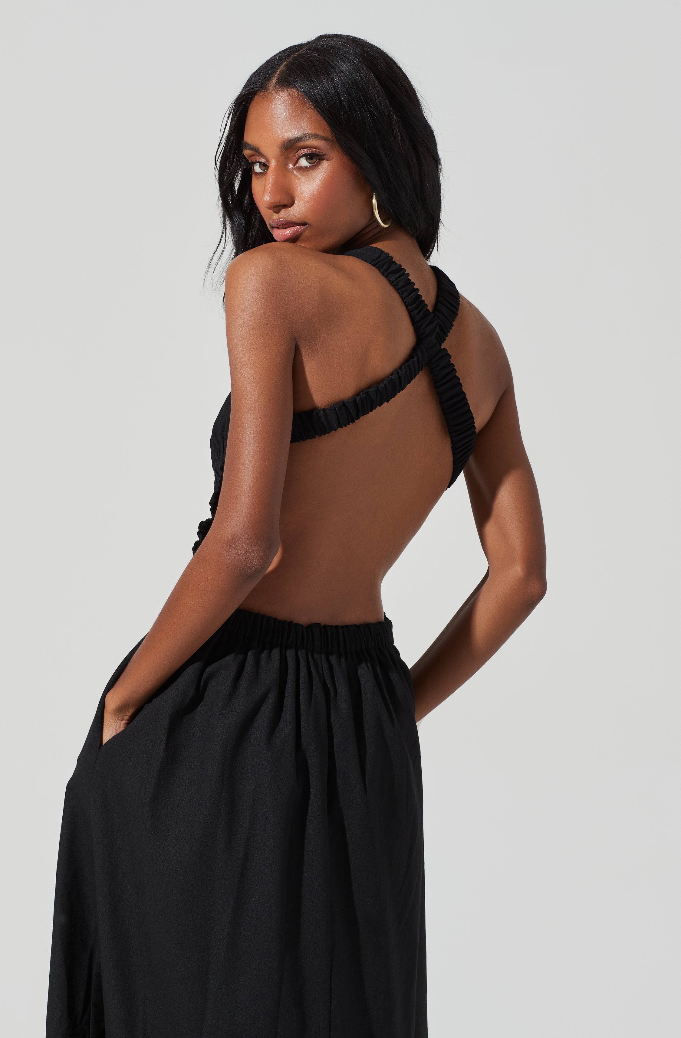 Open Back Linen Maxi Dress-Aljck