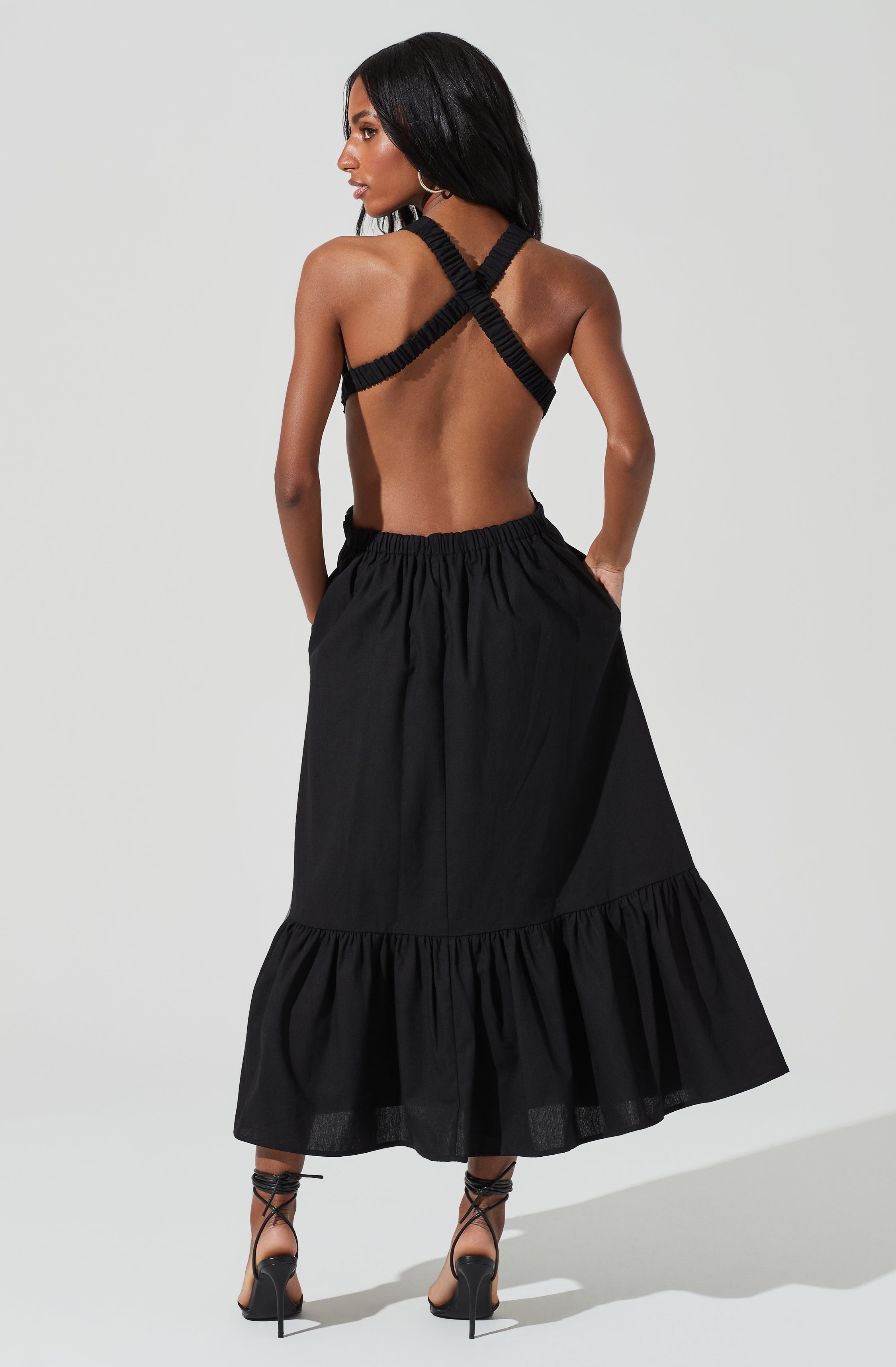 Open Back Linen Maxi Dress-Aljck