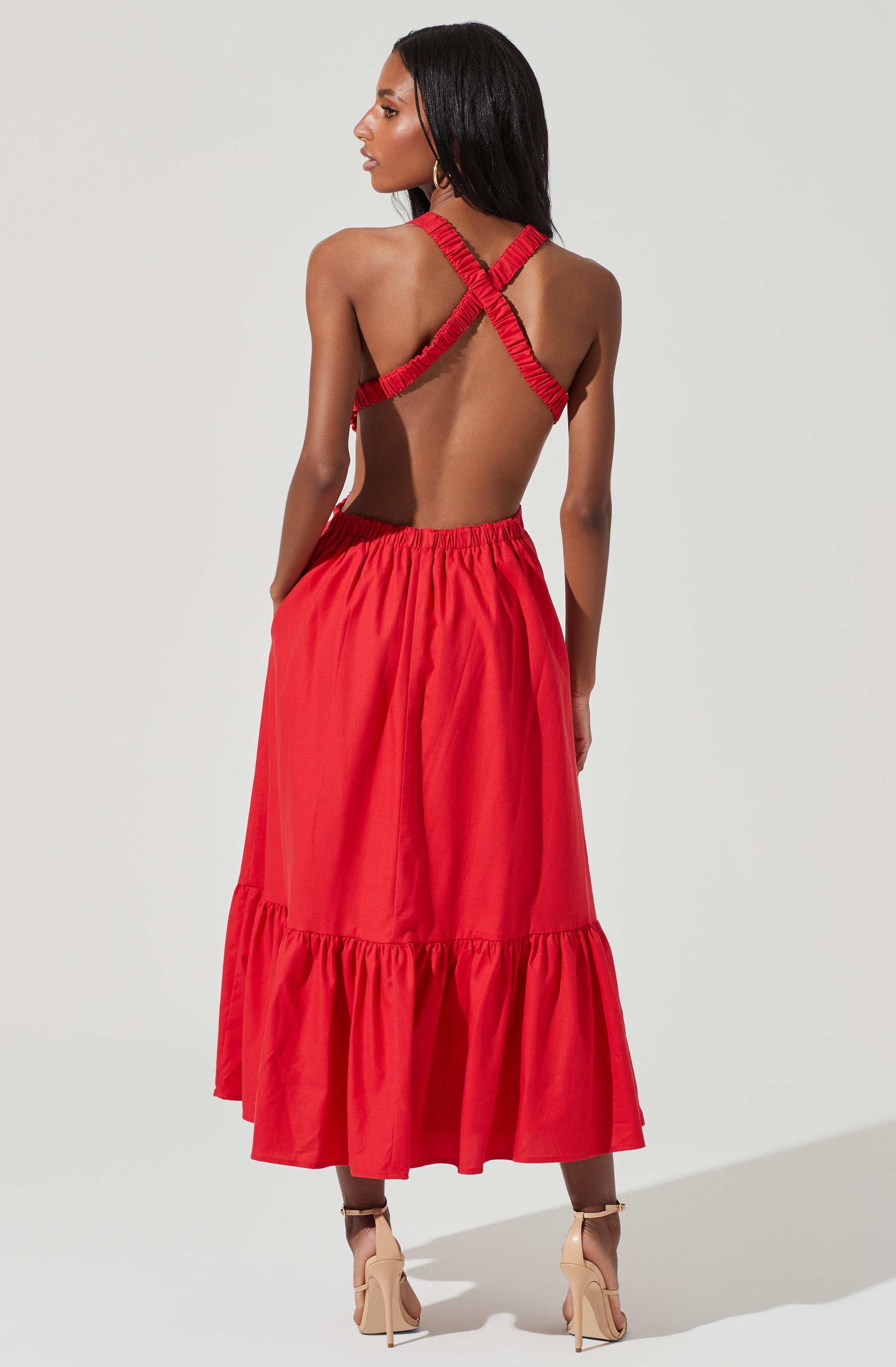 Open Back Linen Maxi Dress-Aljck