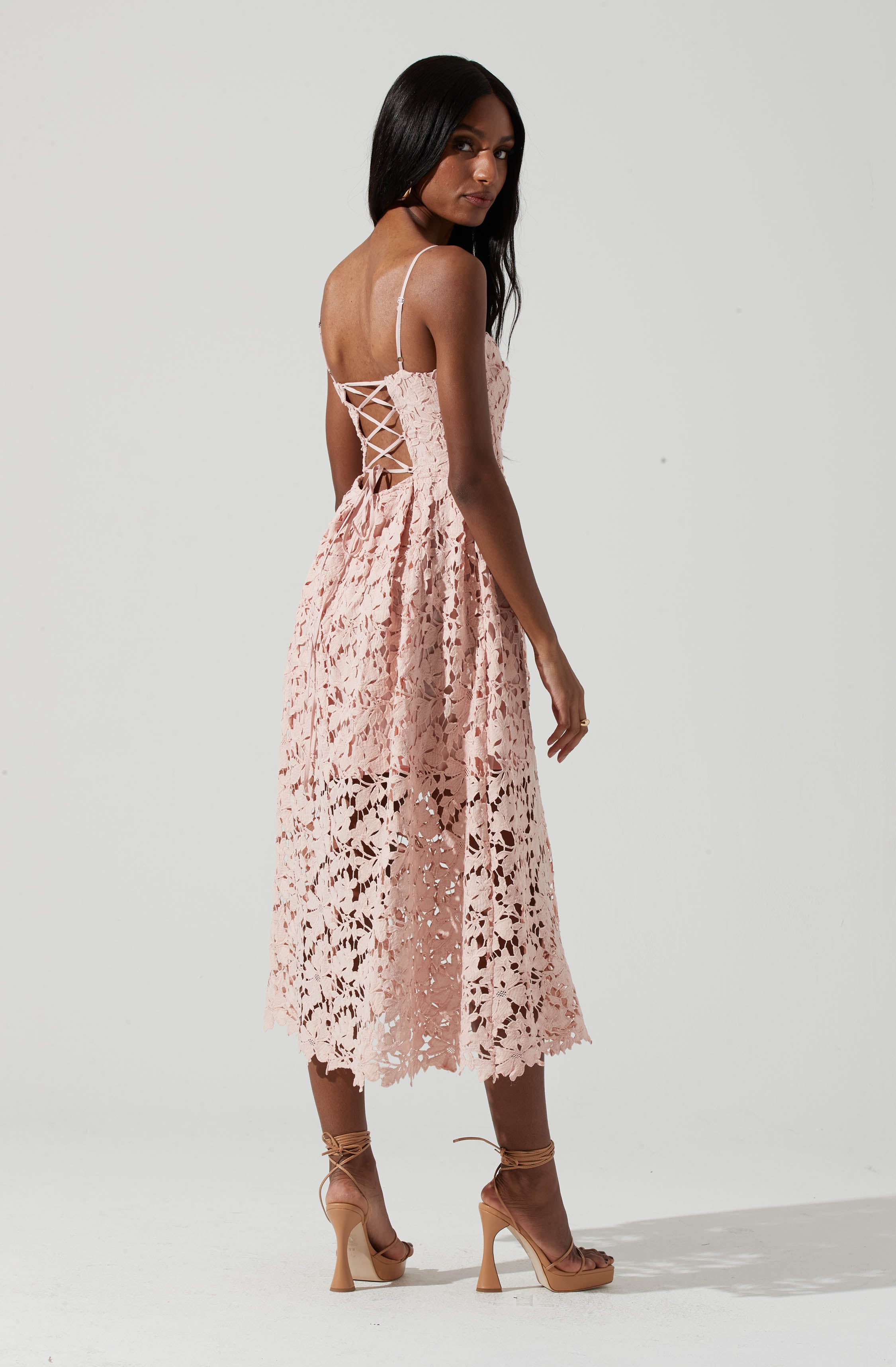 Joyce Corset Back Lace Midi Dress-Aljck