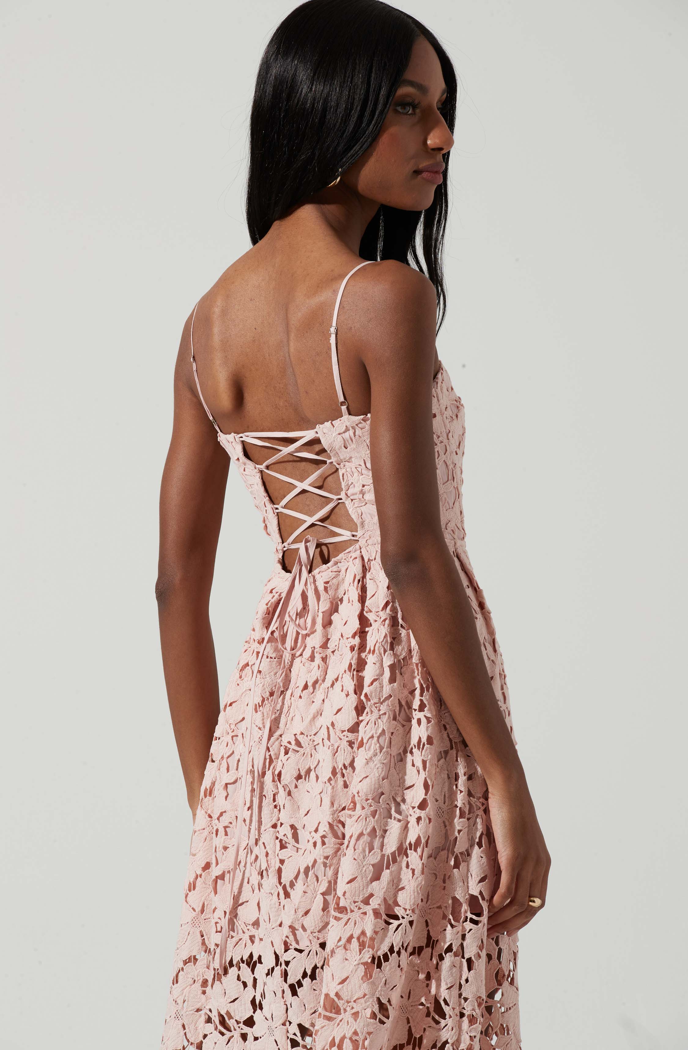 Joyce Corset Back Lace Midi Dress-Aljck