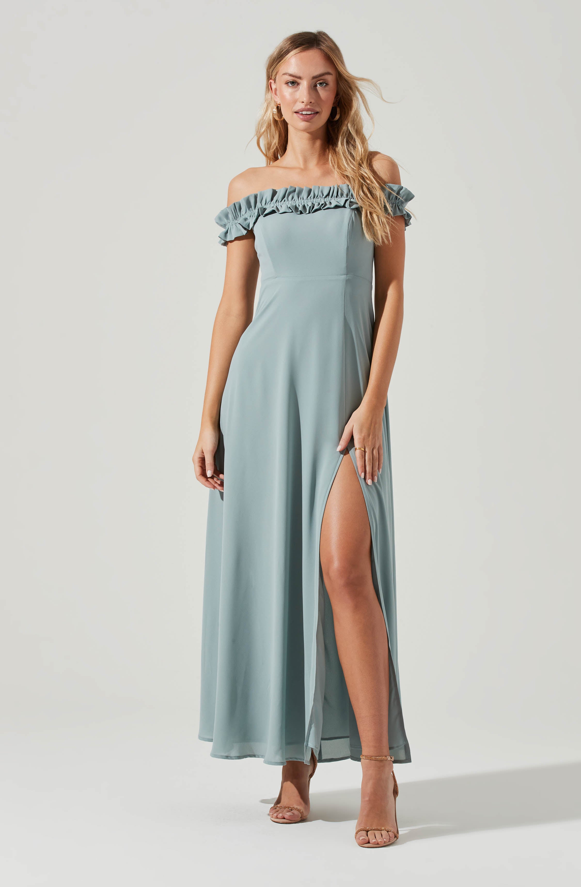 Venetia Off Shoulder Ruffle Trim Maxi Dress-Aljck