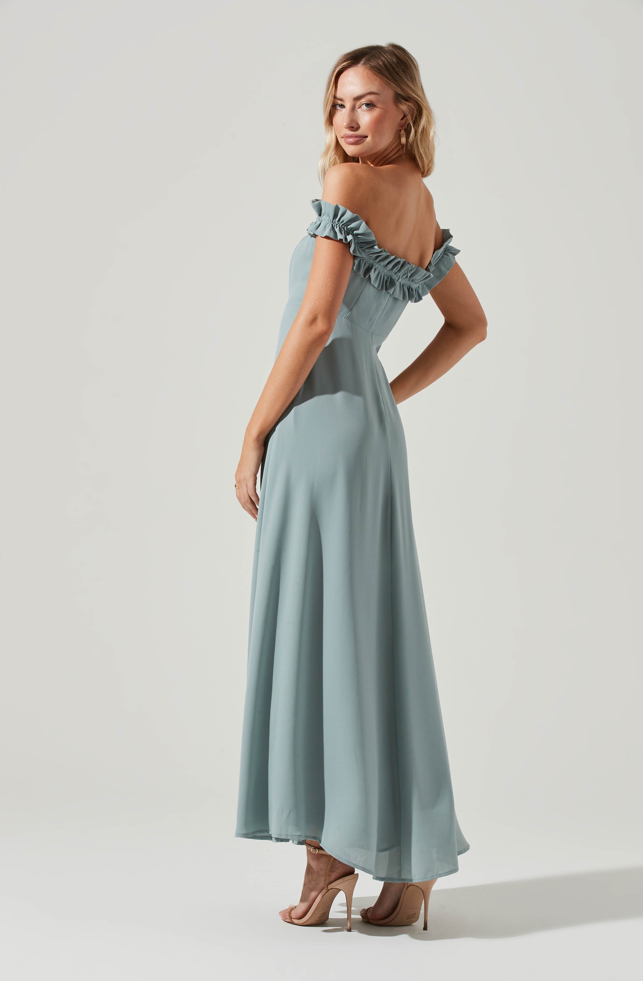 Venetia Off Shoulder Ruffle Trim Maxi Dress-Aljck