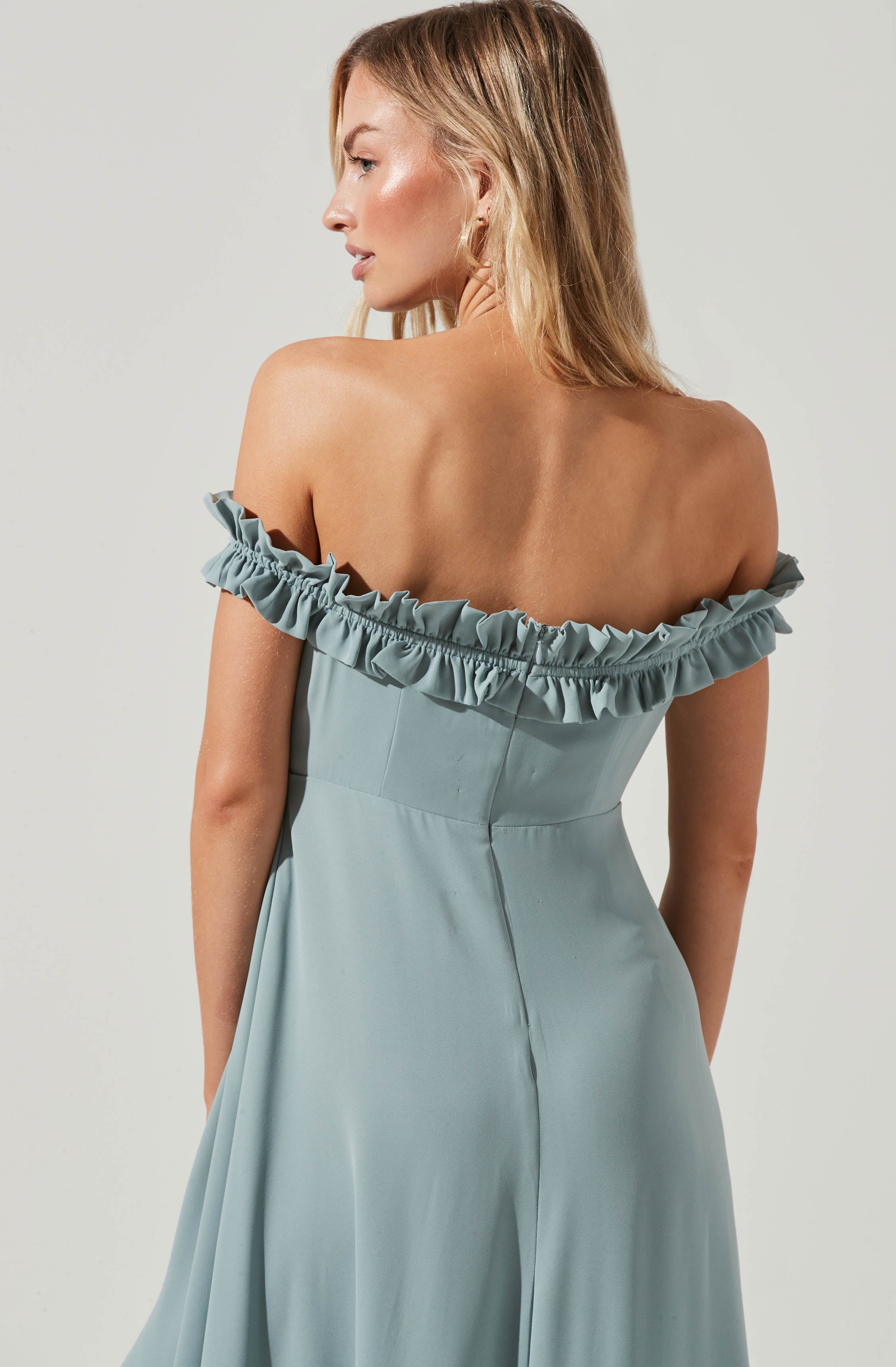 Venetia Off Shoulder Ruffle Trim Maxi Dress-Aljck