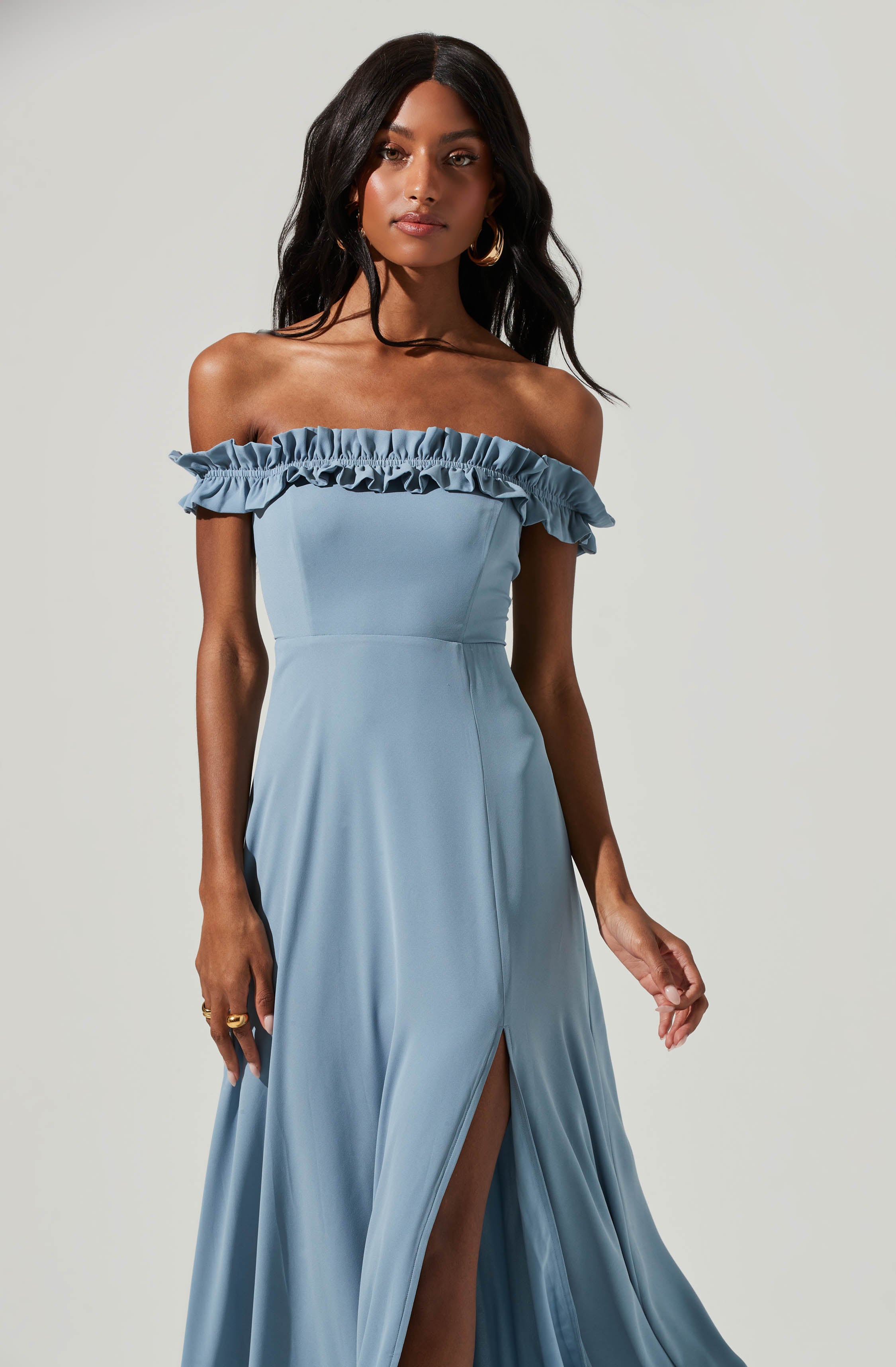 Venetia Off Shoulder Ruffle Trim Maxi Dress-Aljck