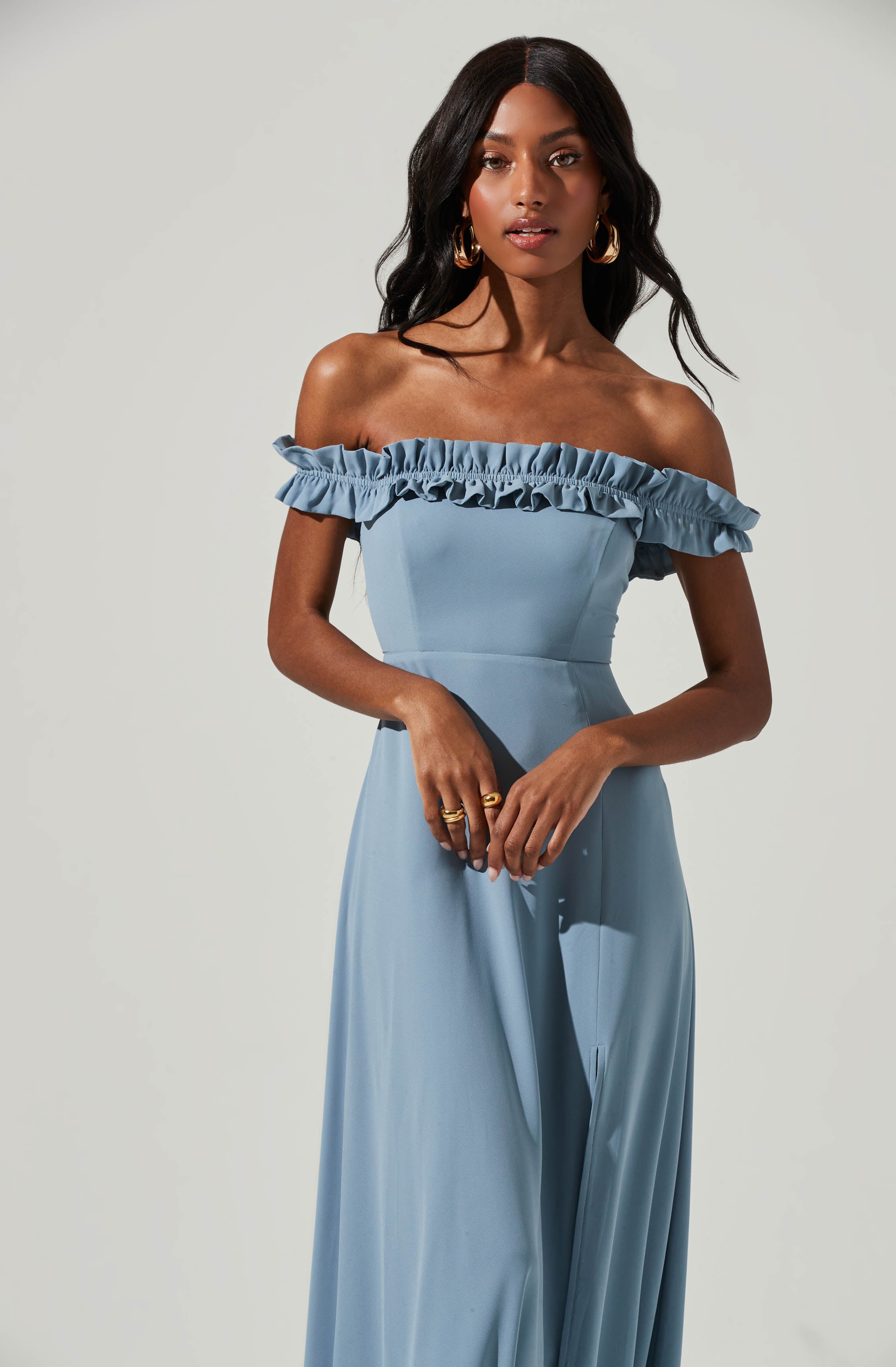 Venetia Off Shoulder Ruffle Trim Maxi Dress-Aljck