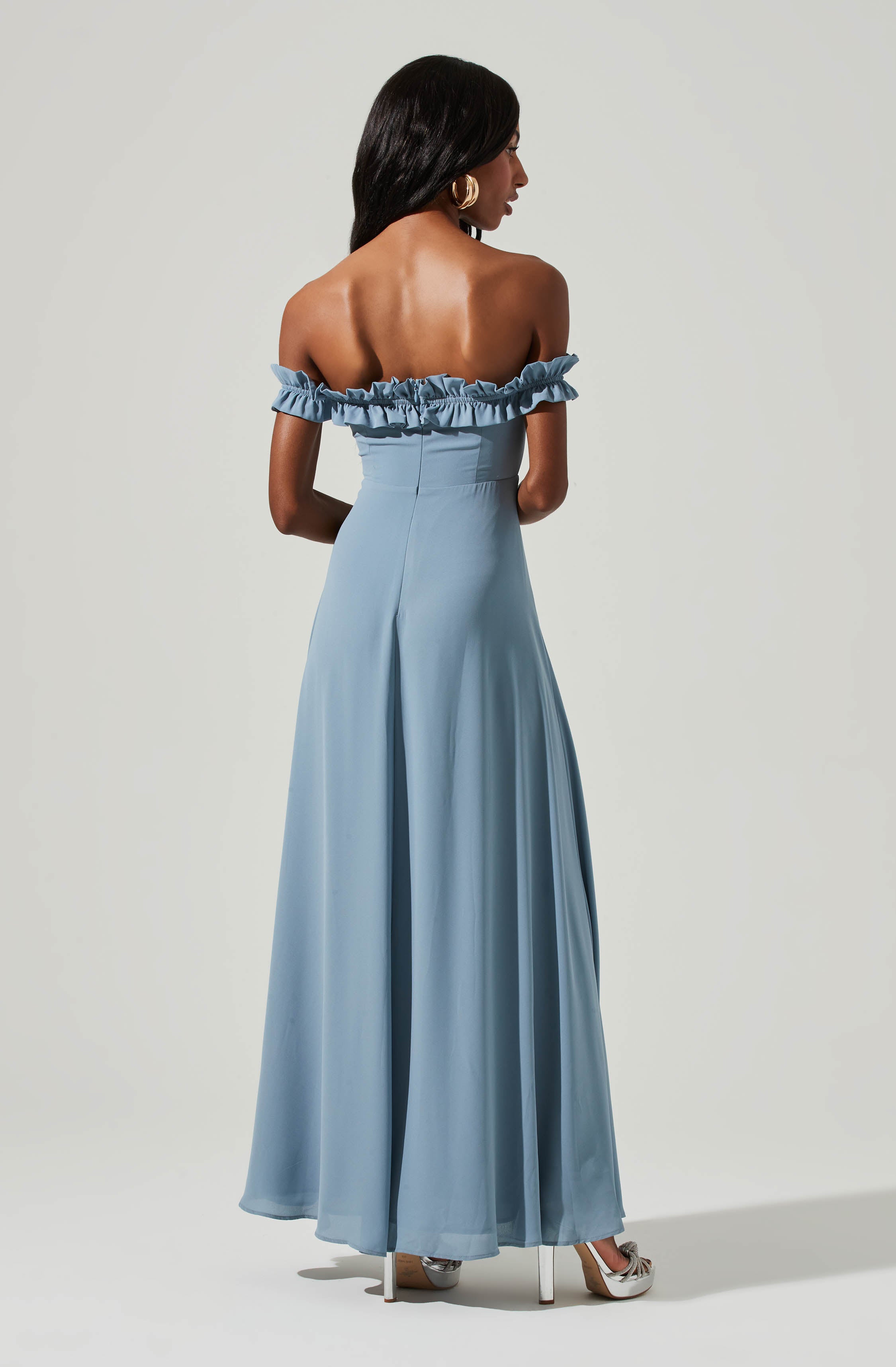 Venetia Off Shoulder Ruffle Trim Maxi Dress-Aljck