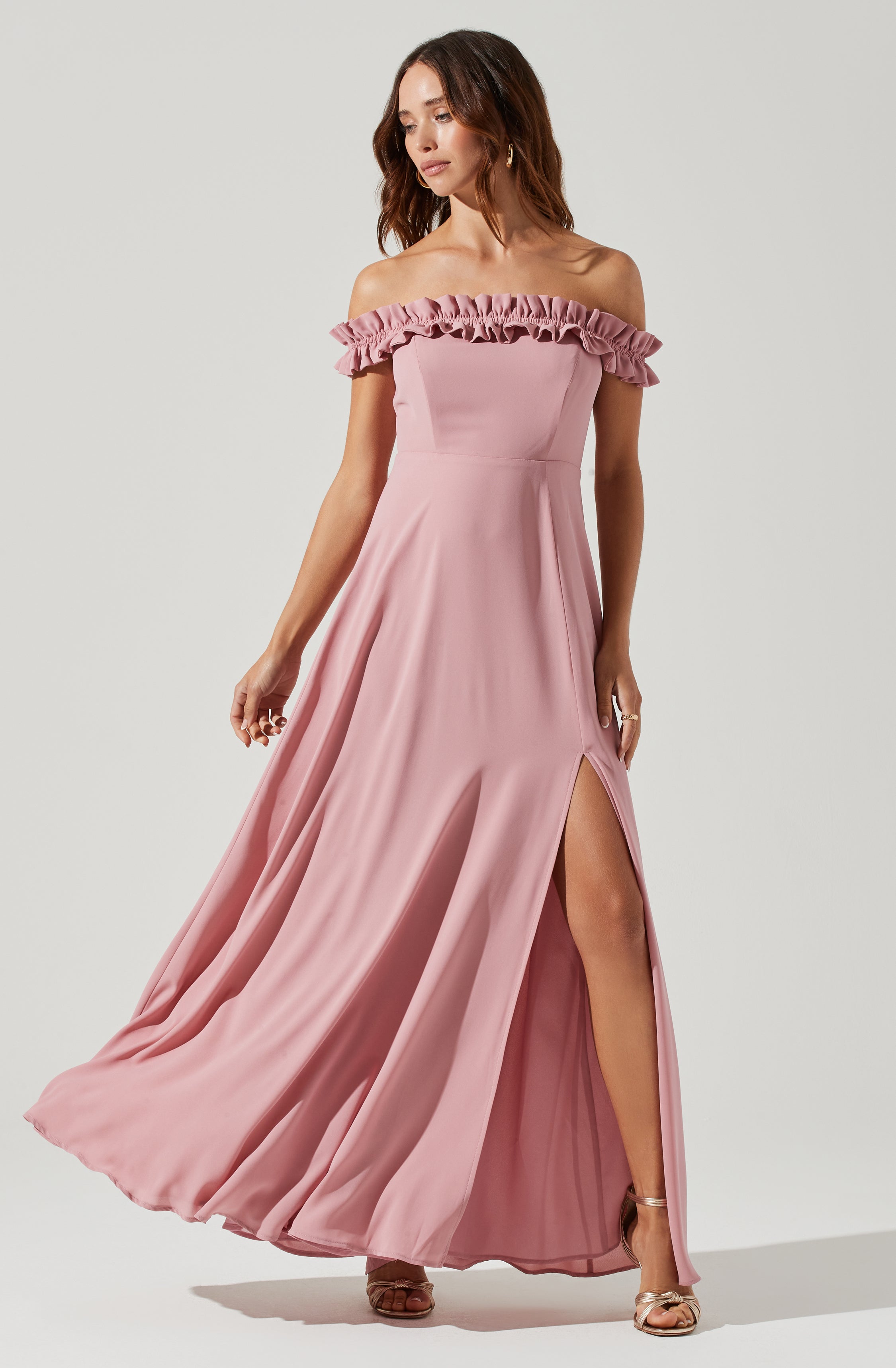 Venetia Off Shoulder Ruffle Trim Maxi Dress-Aljck