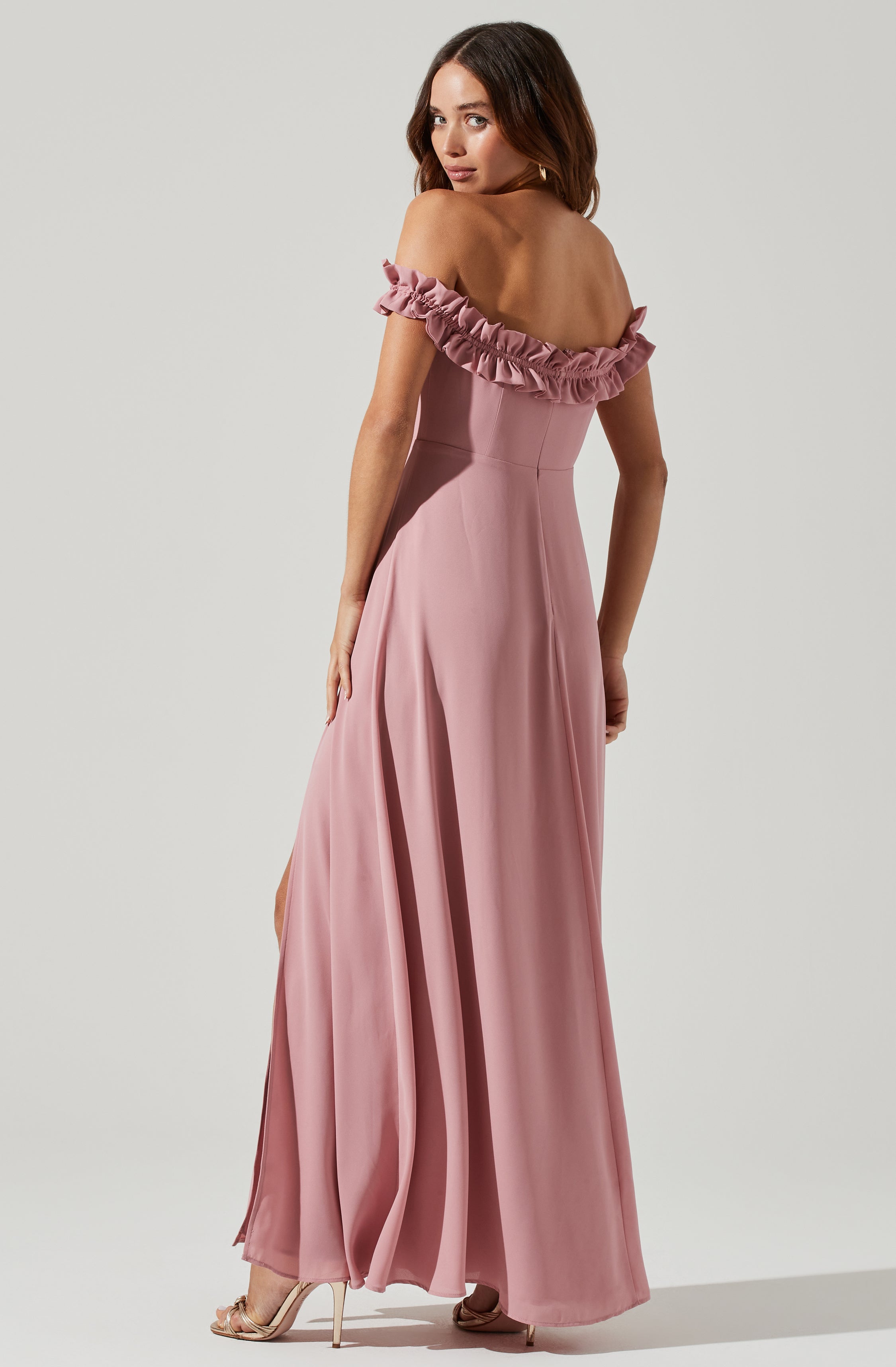 Venetia Off Shoulder Ruffle Trim Maxi Dress-Aljck