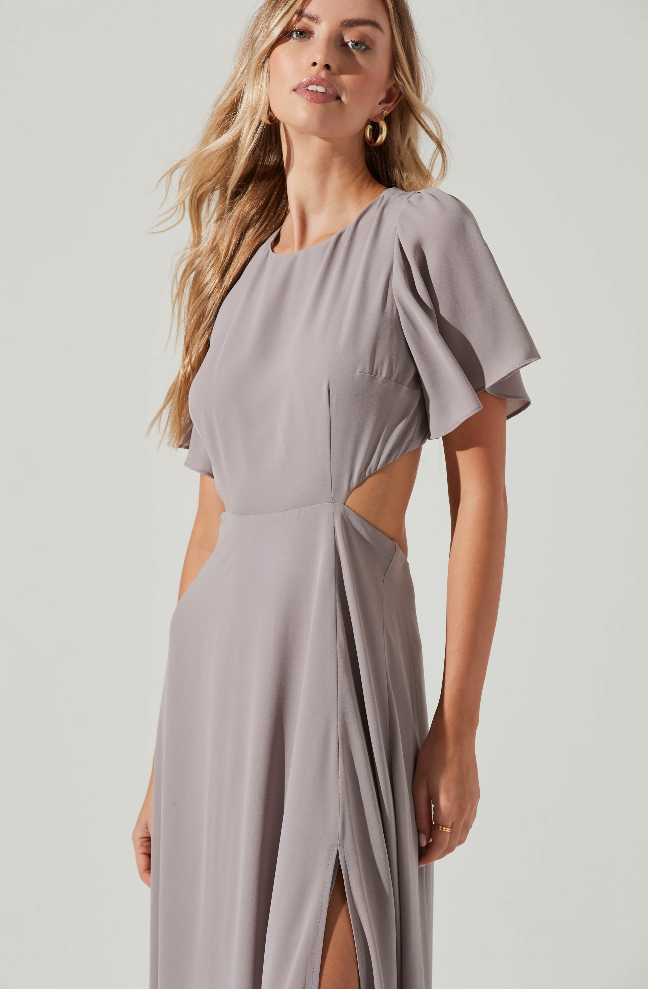 Katrina Flutter Sleeve Back Cutout Maxi Dress-Aljck