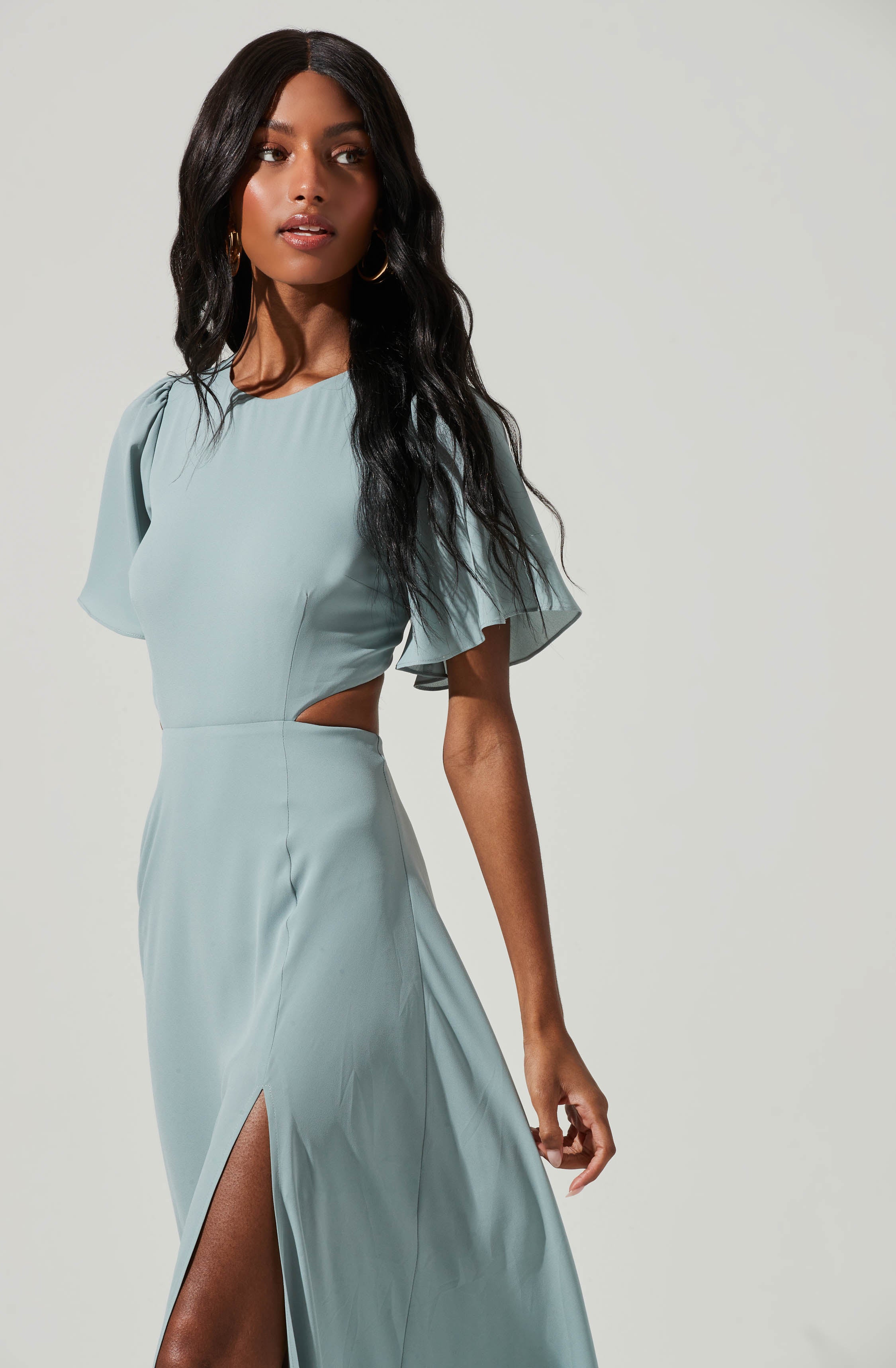 Katrina Flutter Sleeve Back Cutout Maxi Dress-Aljck