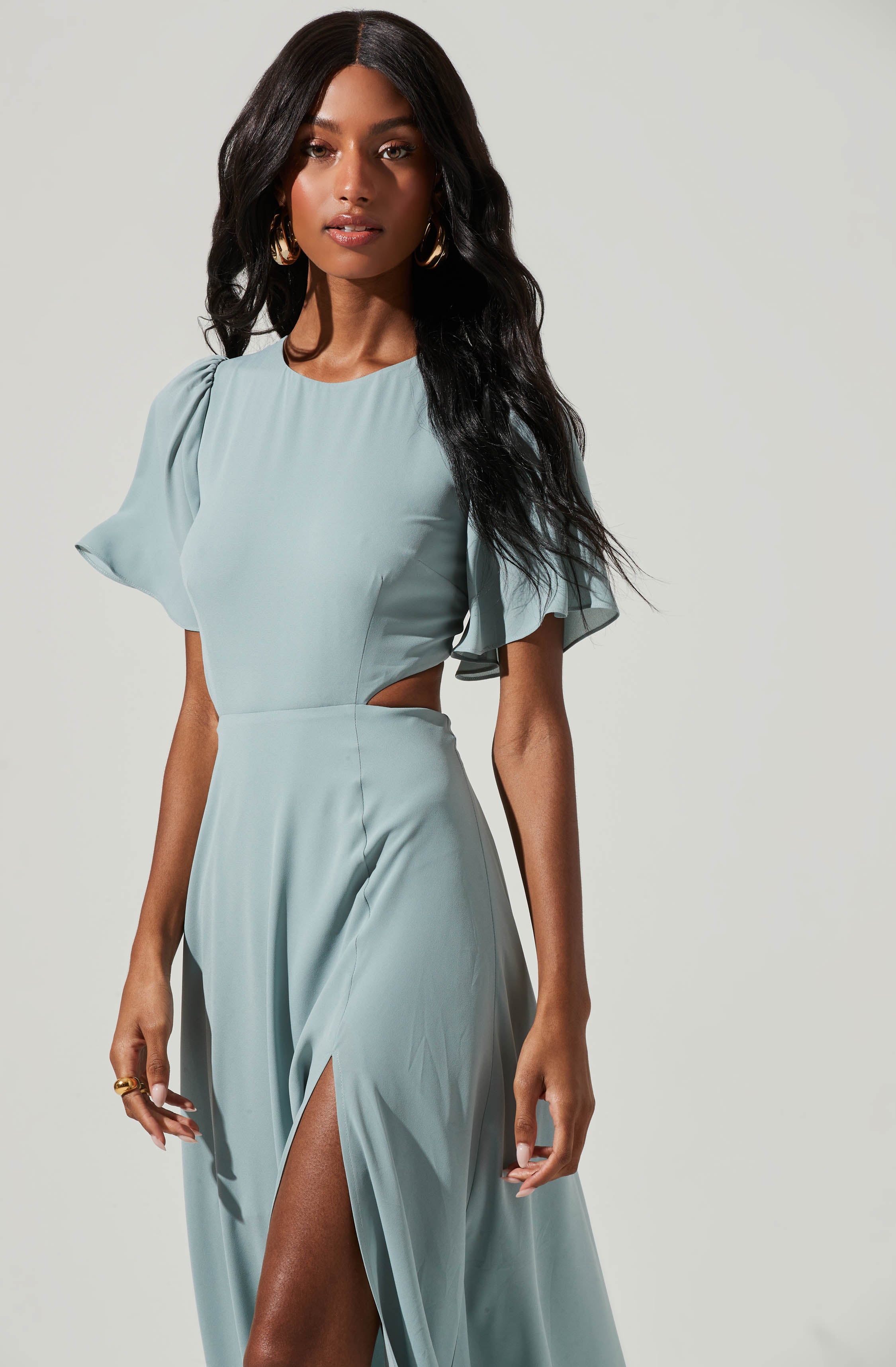 Katrina Flutter Sleeve Back Cutout Maxi Dress-Aljck