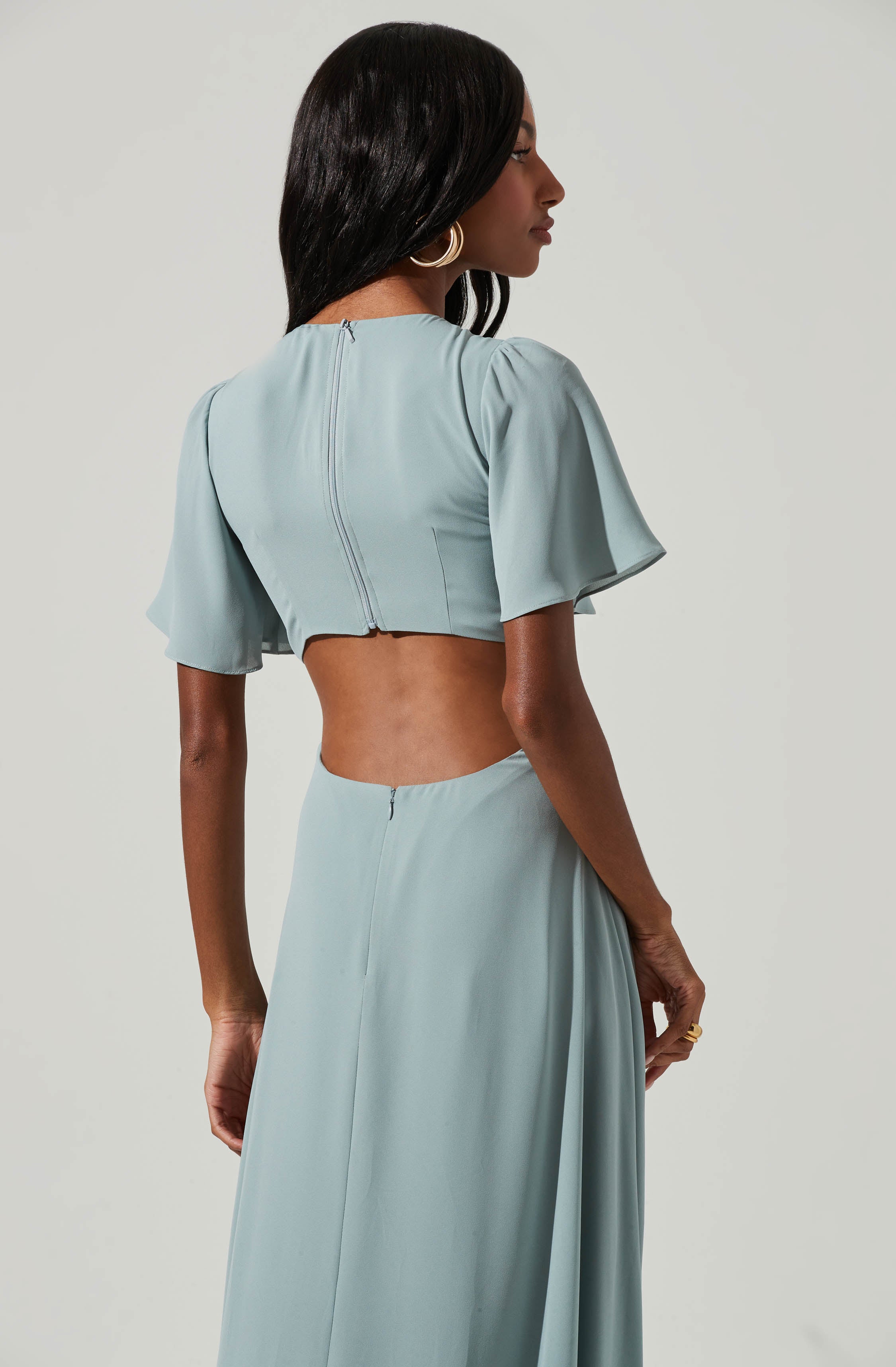 Katrina Flutter Sleeve Back Cutout Maxi Dress-Aljck