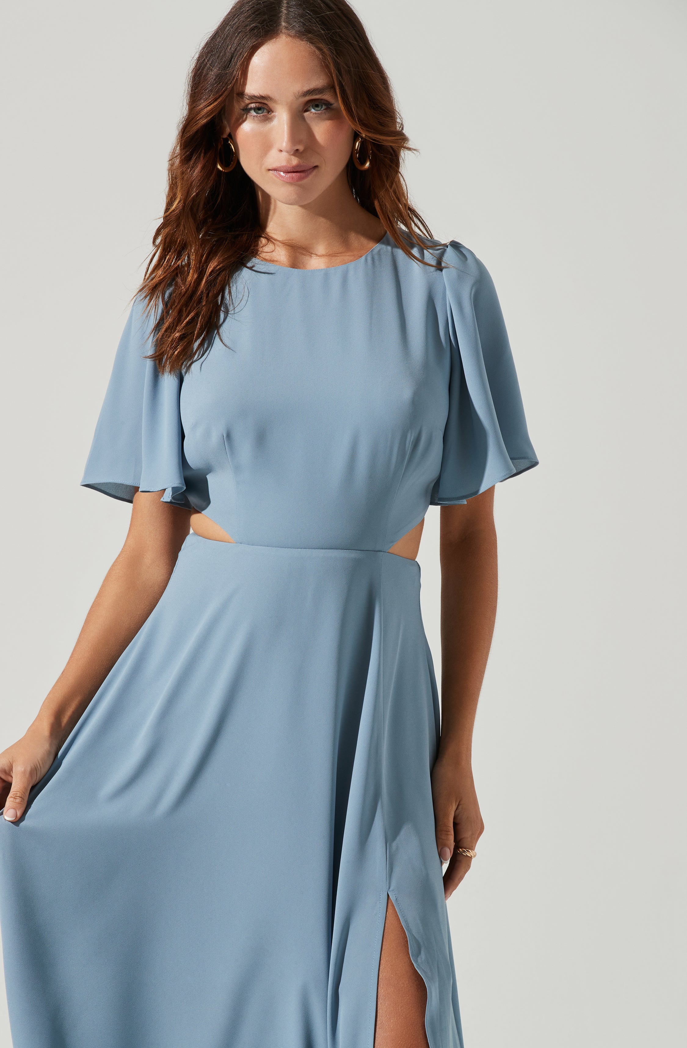 Katrina Flutter Sleeve Back Cutout Maxi Dress-Aljck