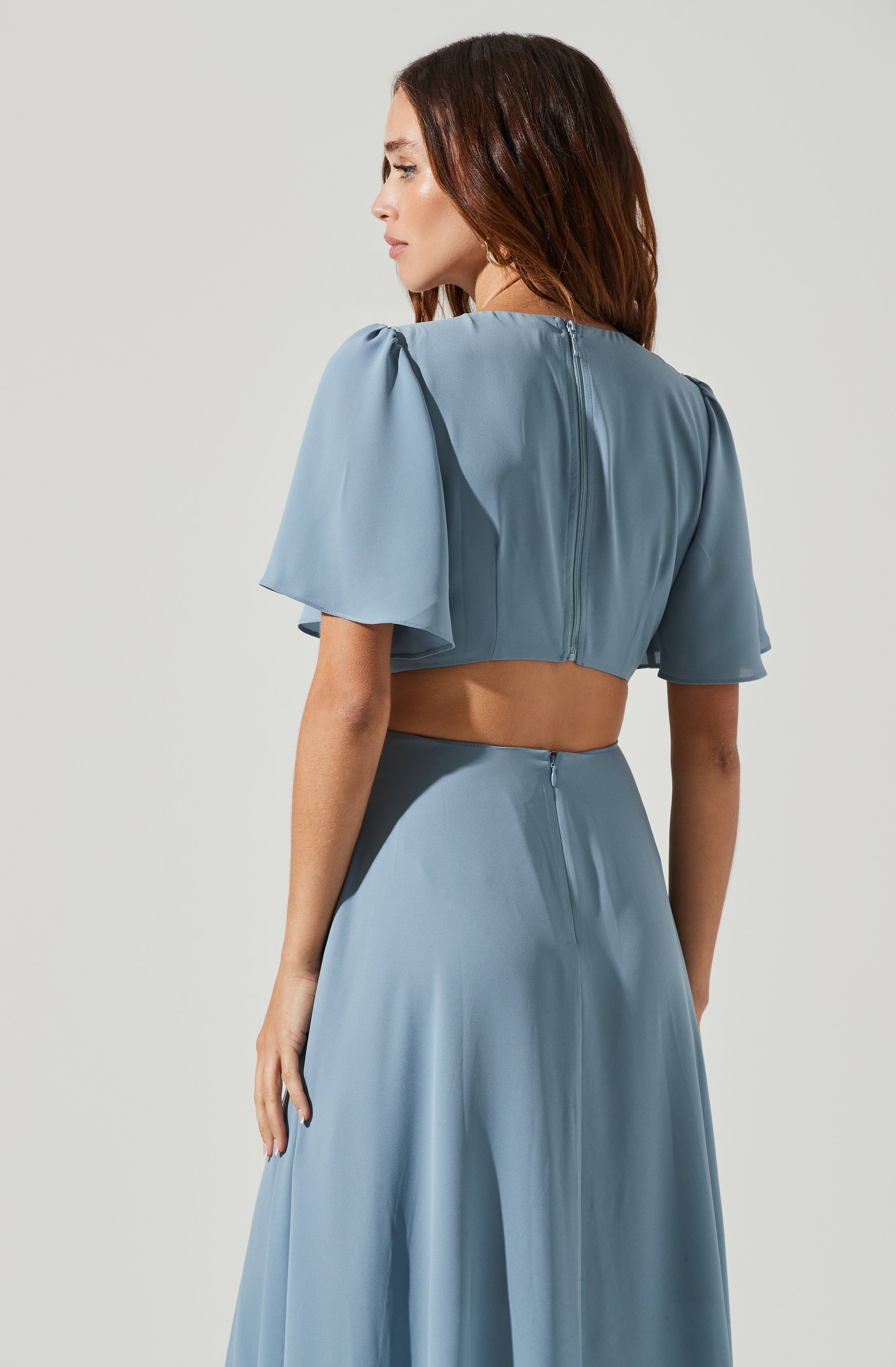 Katrina Flutter Sleeve Back Cutout Maxi Dress-Aljck