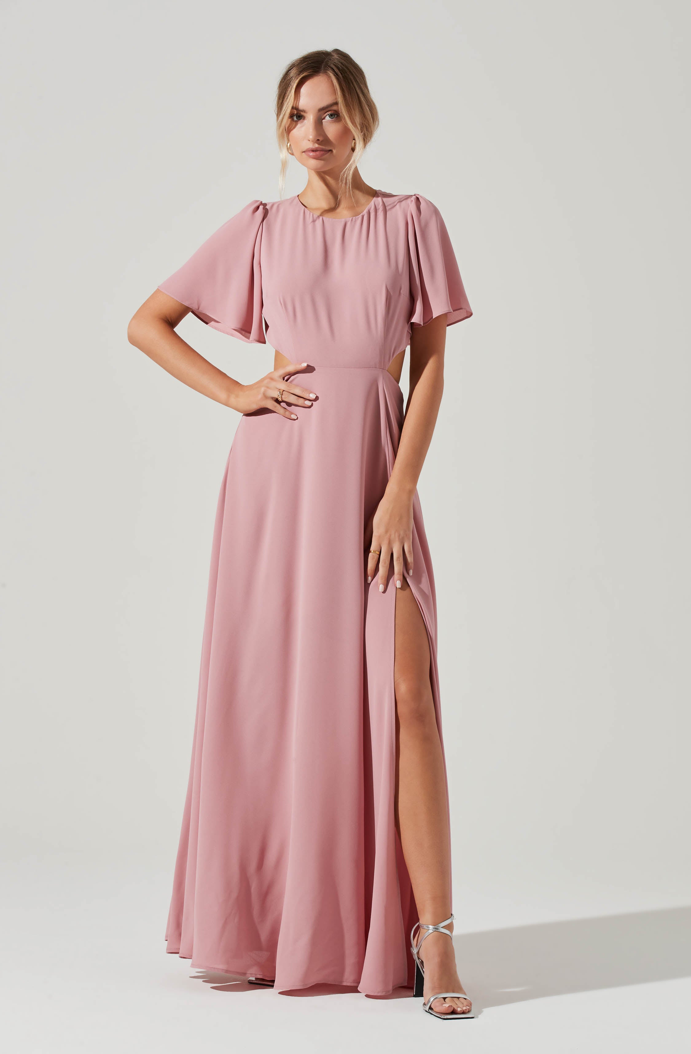 Katrina Flutter Sleeve Back Cutout Maxi Dress-Aljck