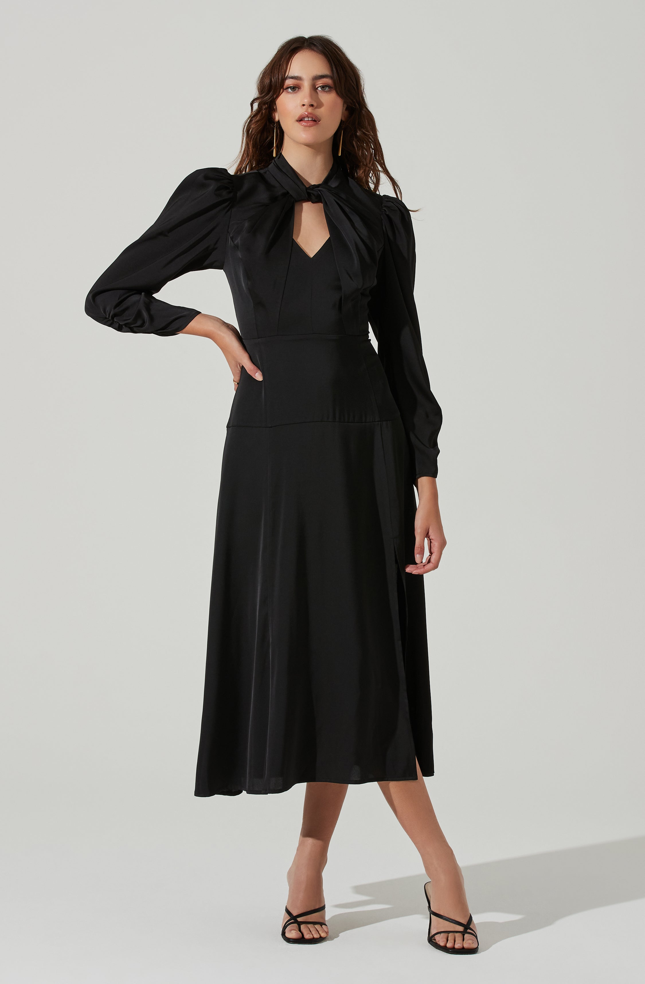 Twist Mock Neck Midi Dress-Aljck