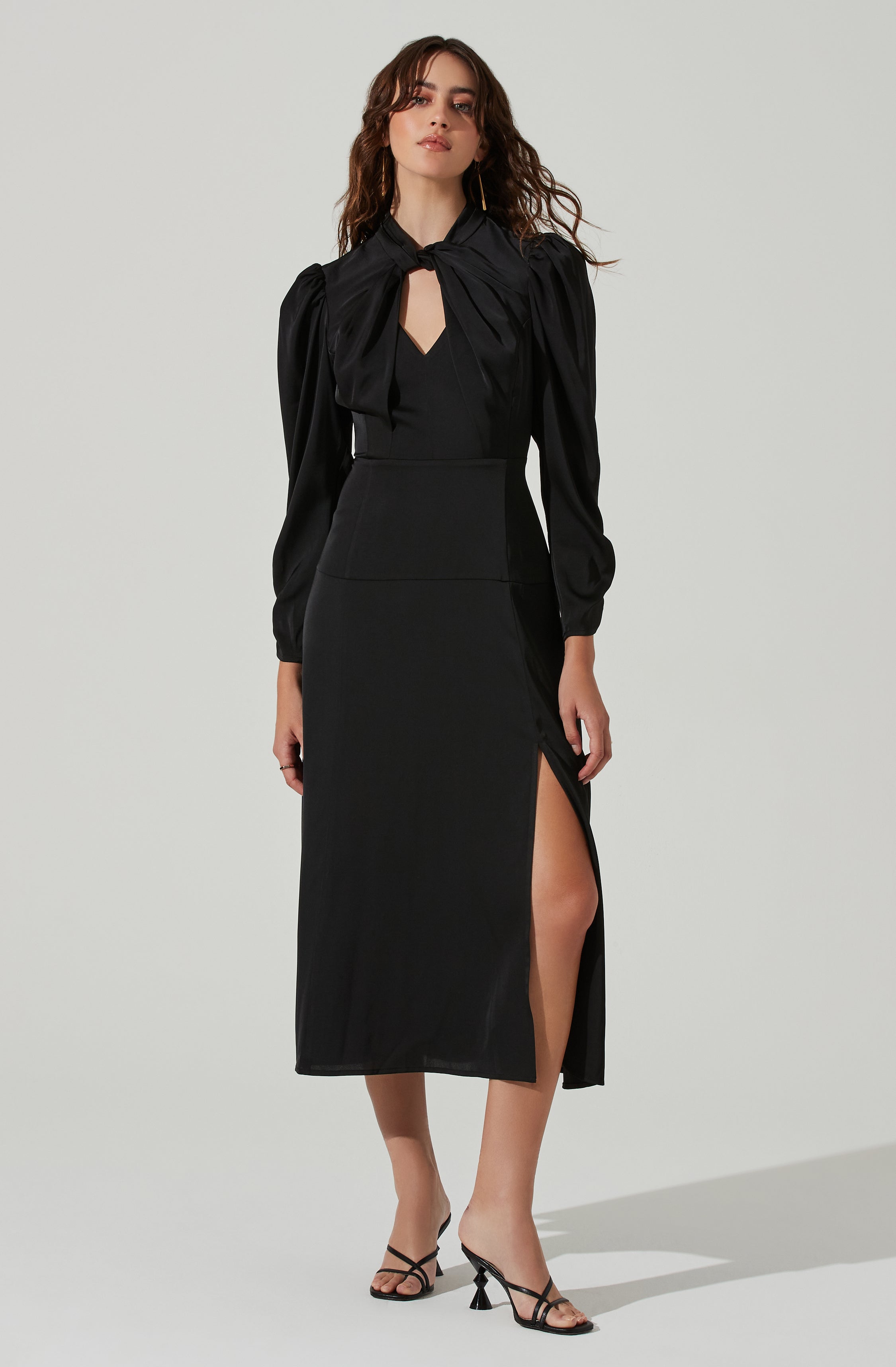 Twist Mock Neck Midi Dress-Aljck