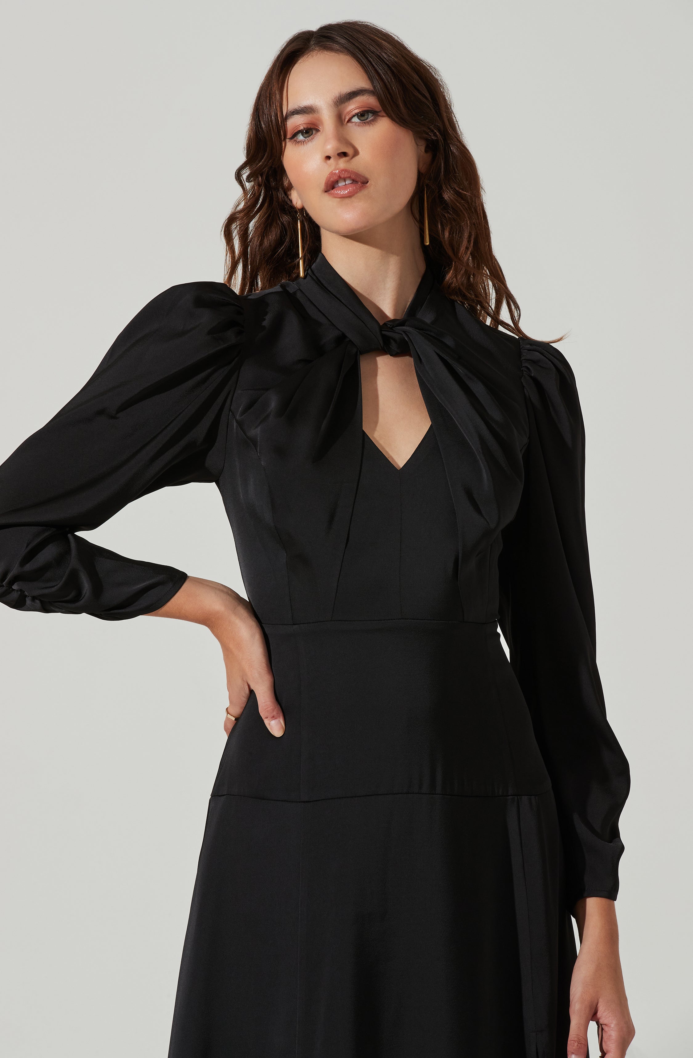 Twist Mock Neck Midi Dress-Aljck