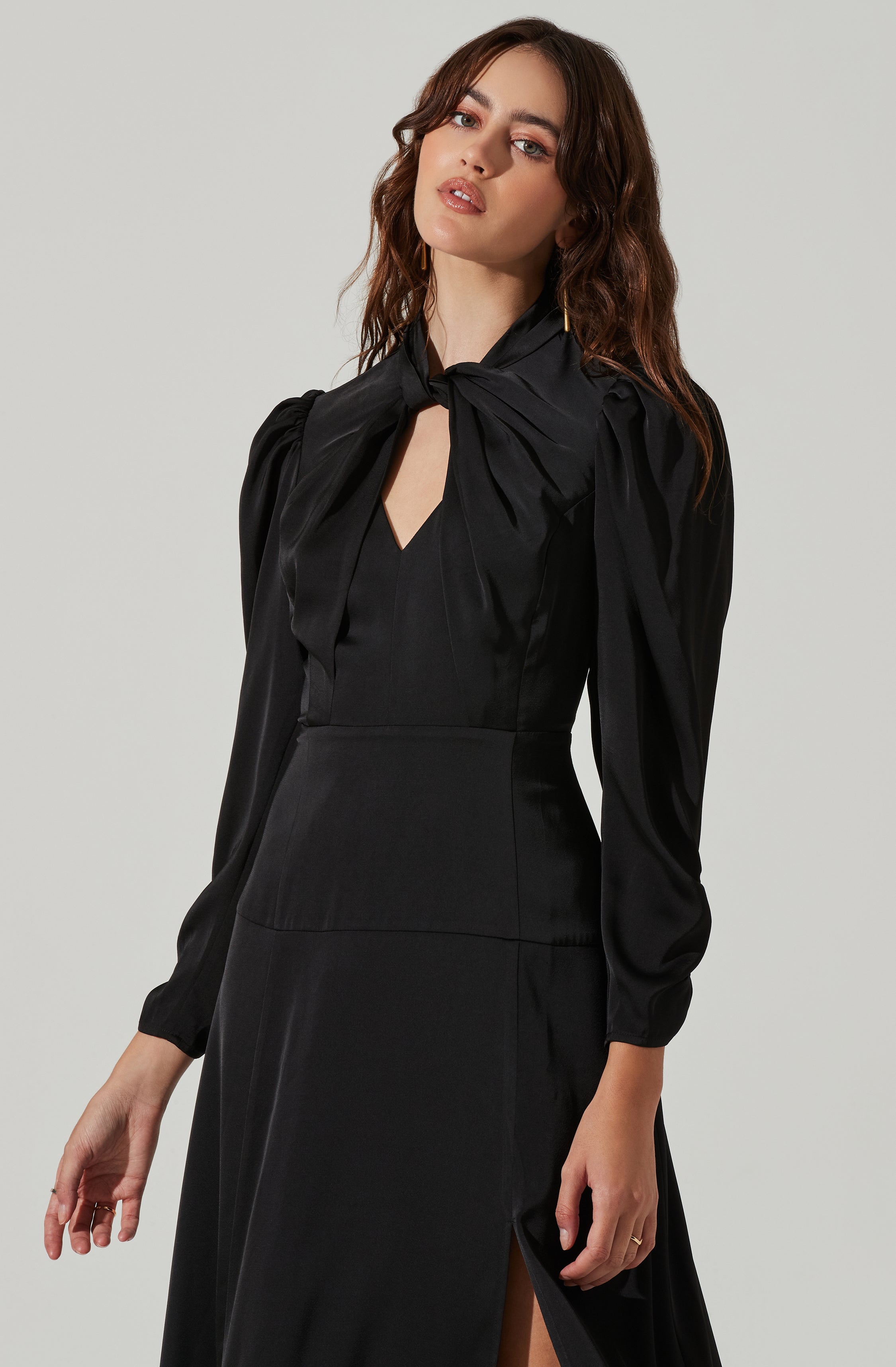 Twist Mock Neck Midi Dress-Aljck