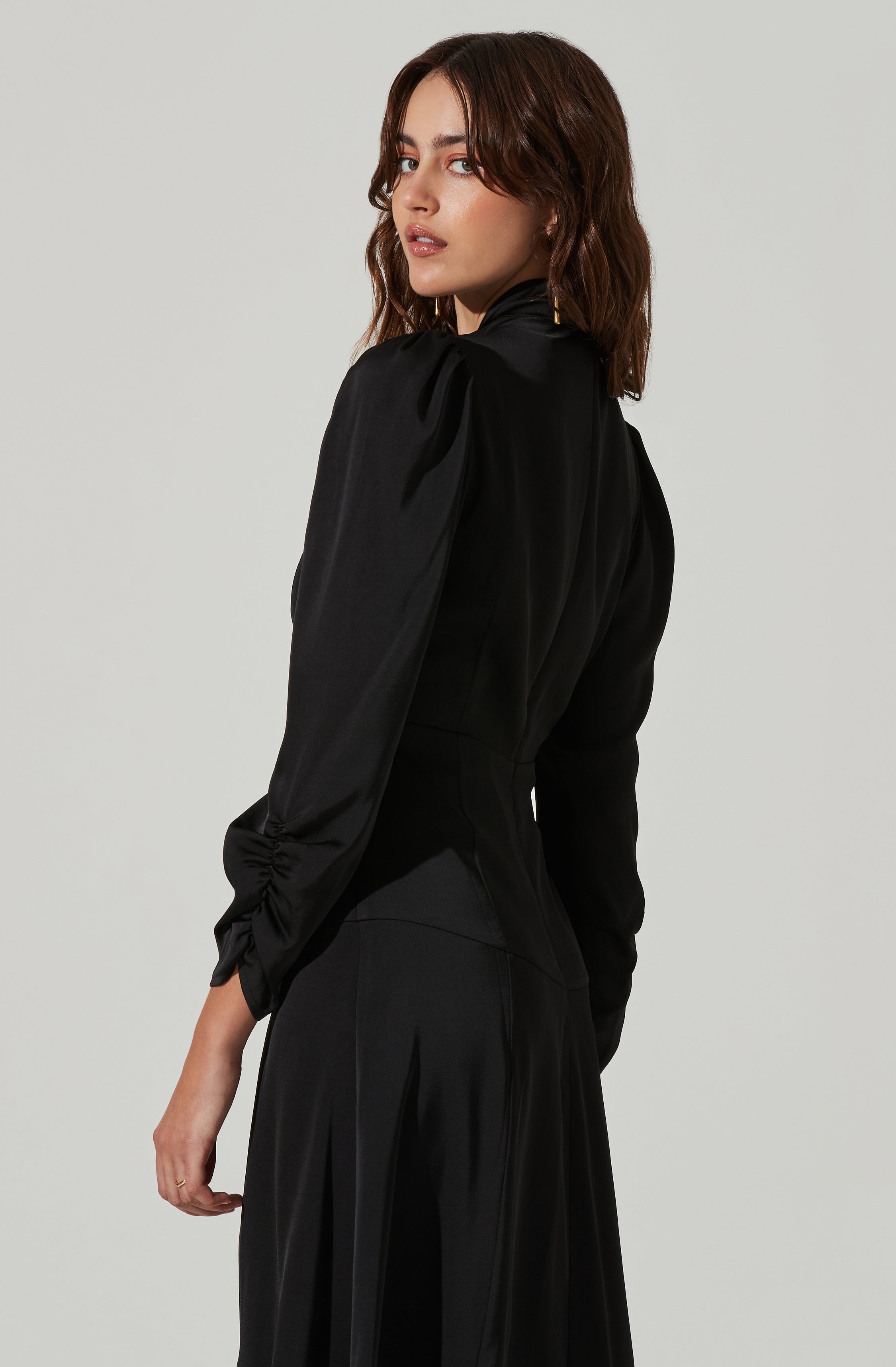Twist Mock Neck Midi Dress-Aljck