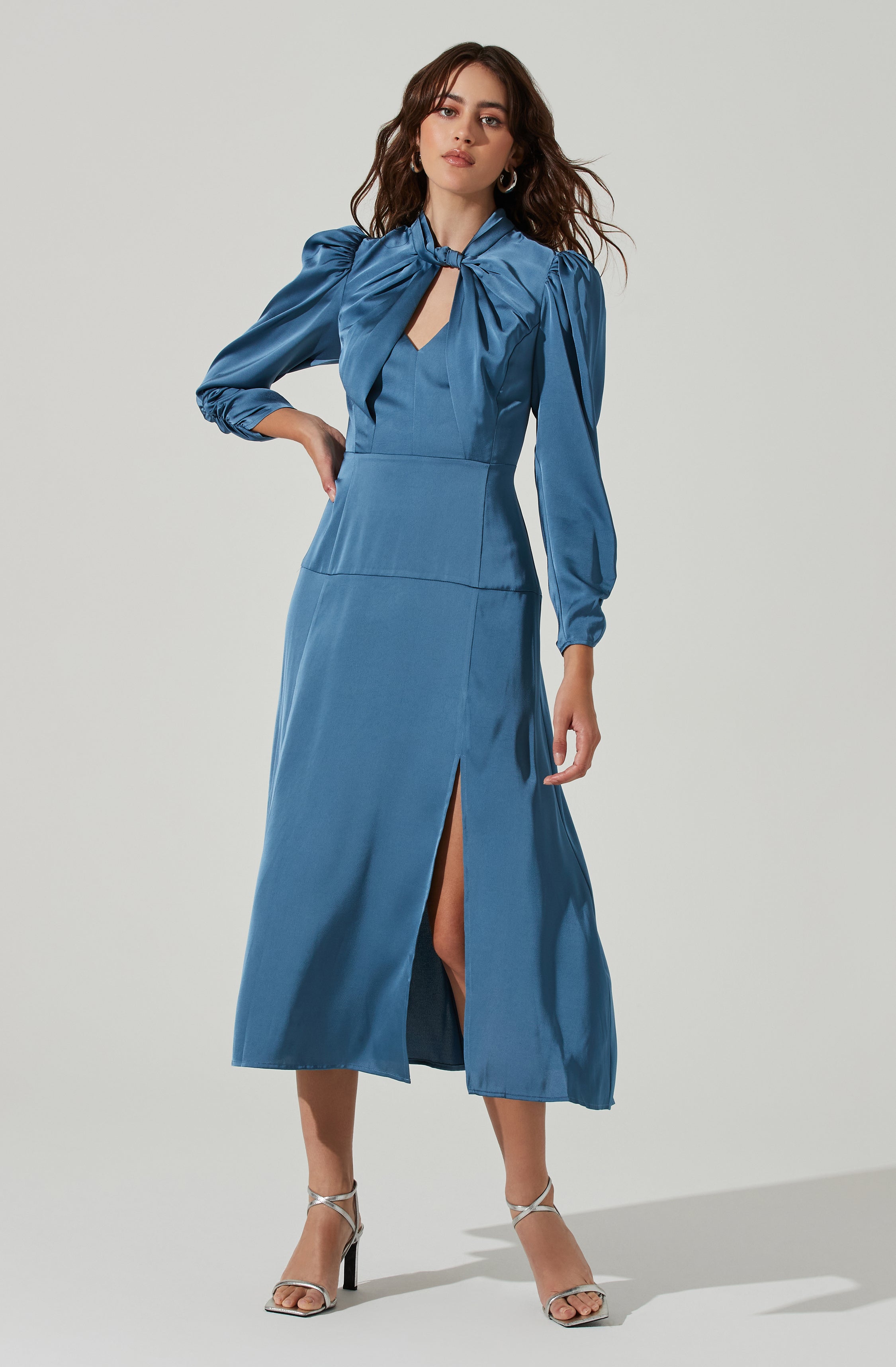 Twist Mock Neck Midi Dress-Aljck