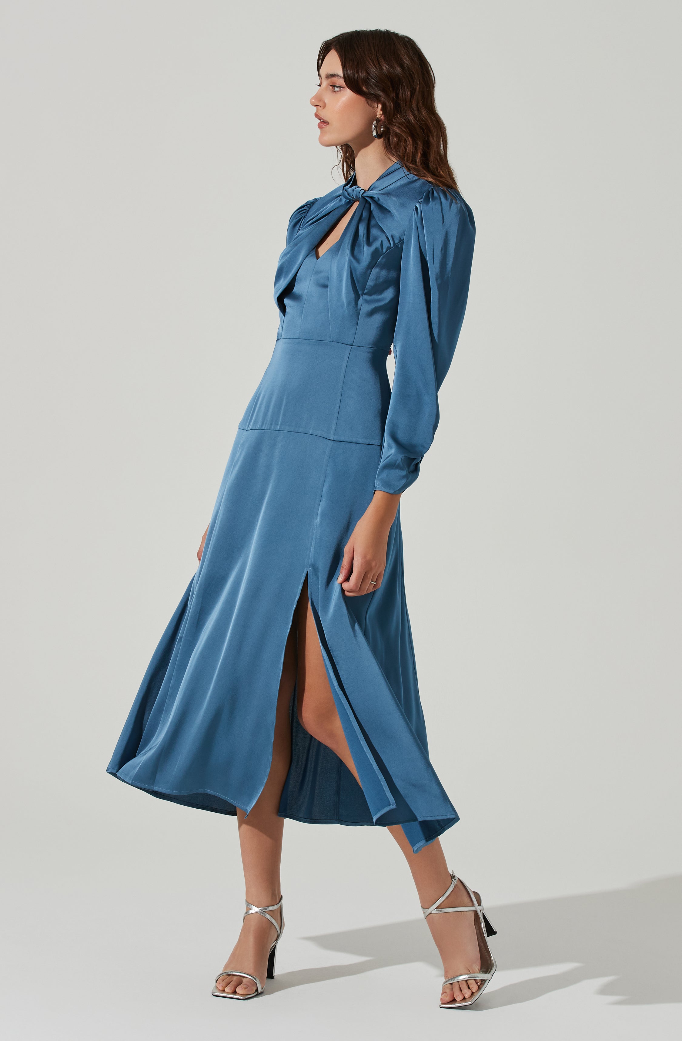 Twist Mock Neck Midi Dress-Aljck