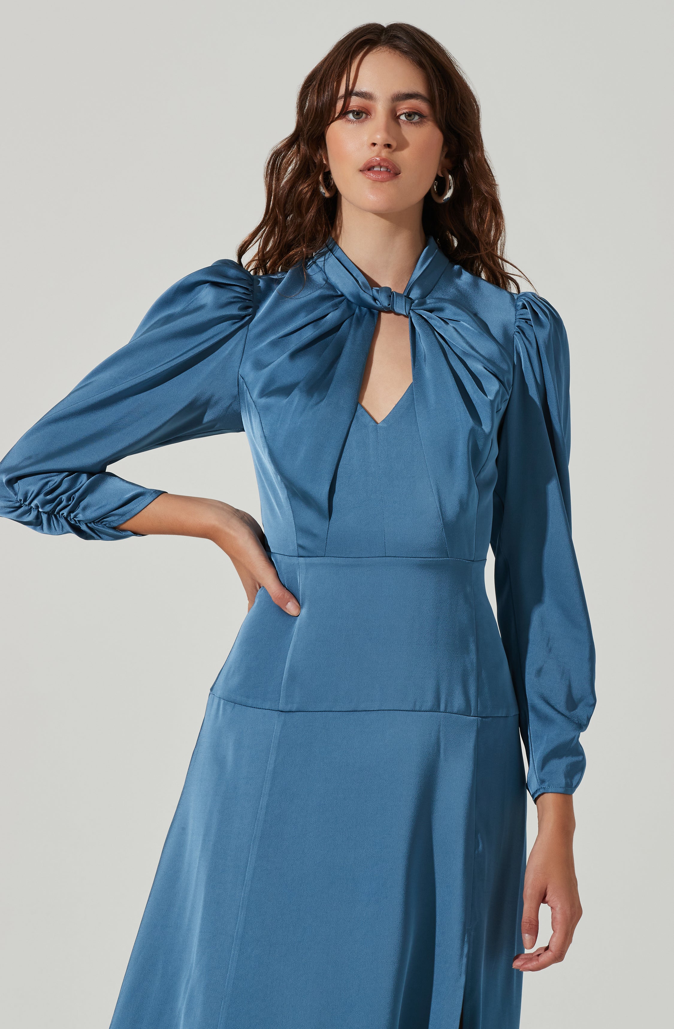 Twist Mock Neck Midi Dress-Aljck