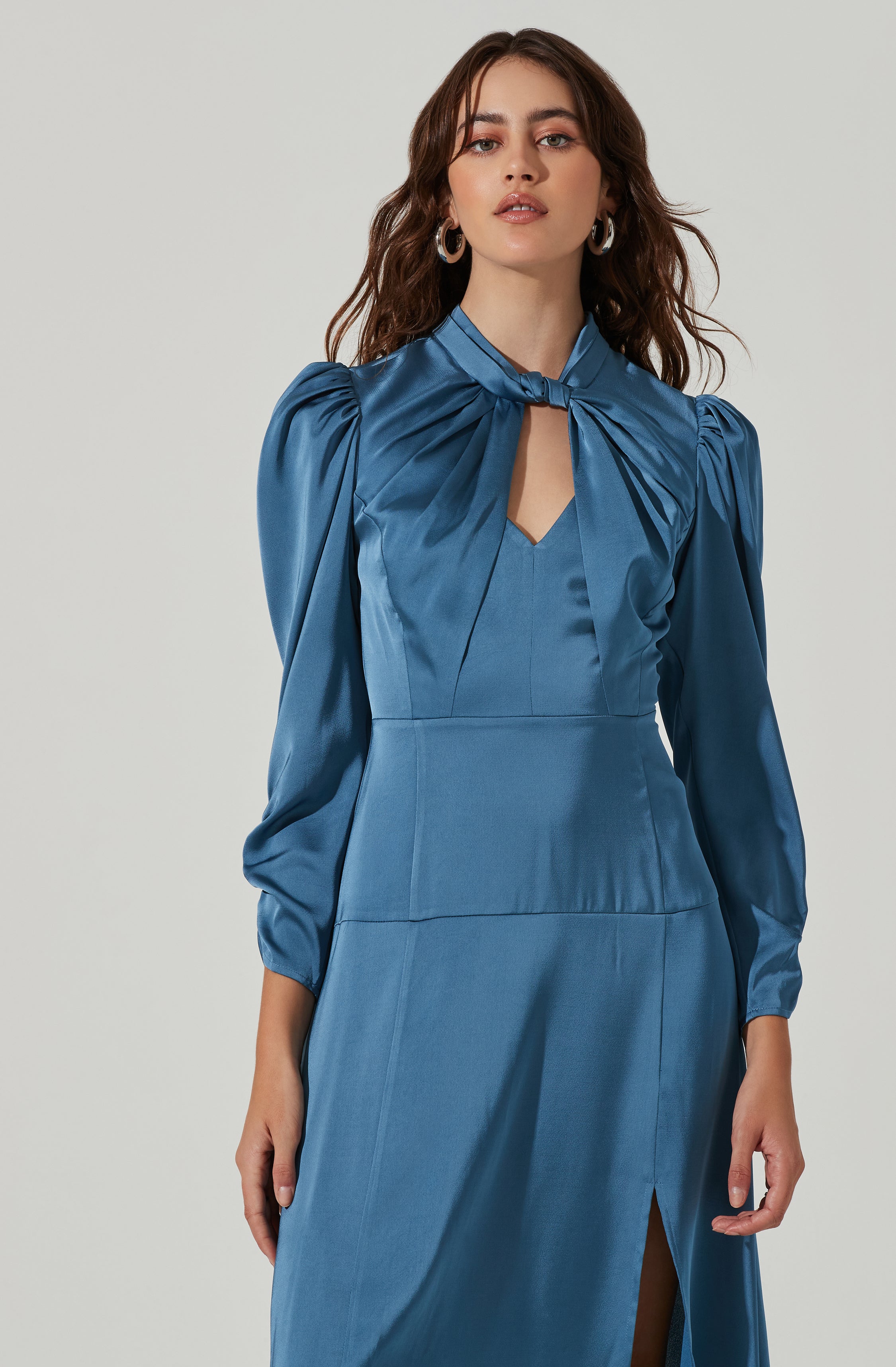 Twist Mock Neck Midi Dress-Aljck