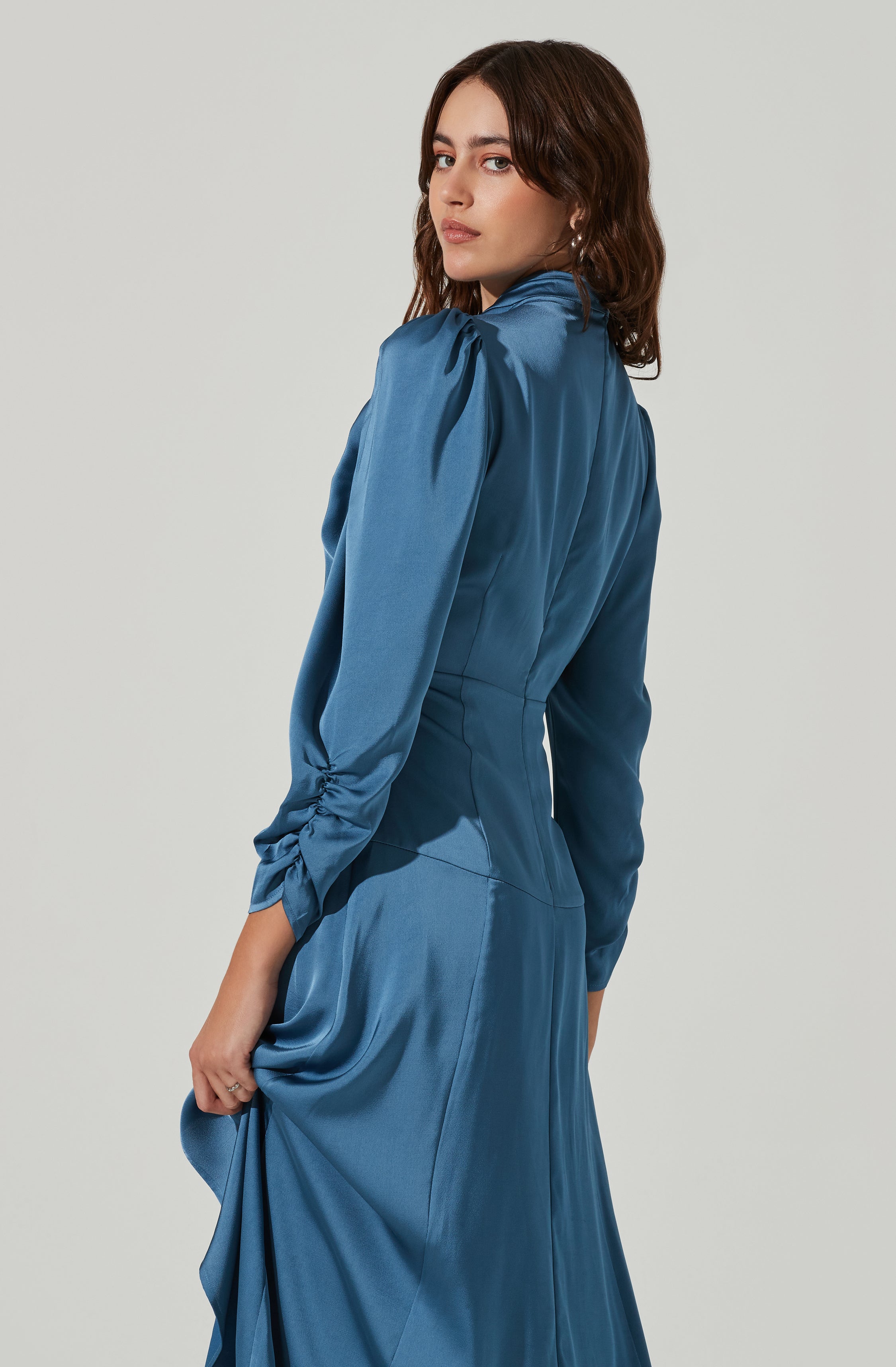 Twist Mock Neck Midi Dress-Aljck