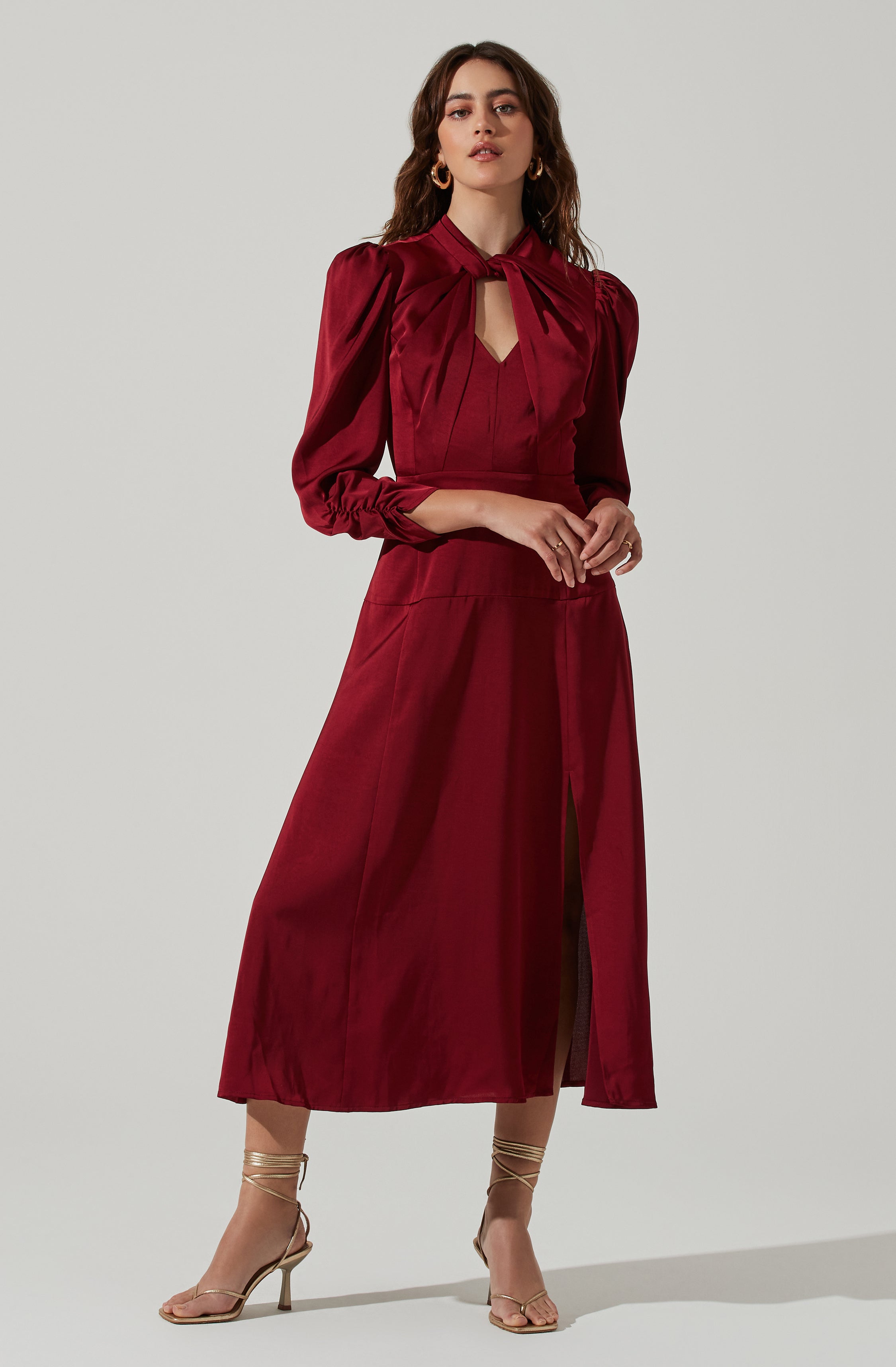 Twist Mock Neck Midi Dress-Aljck