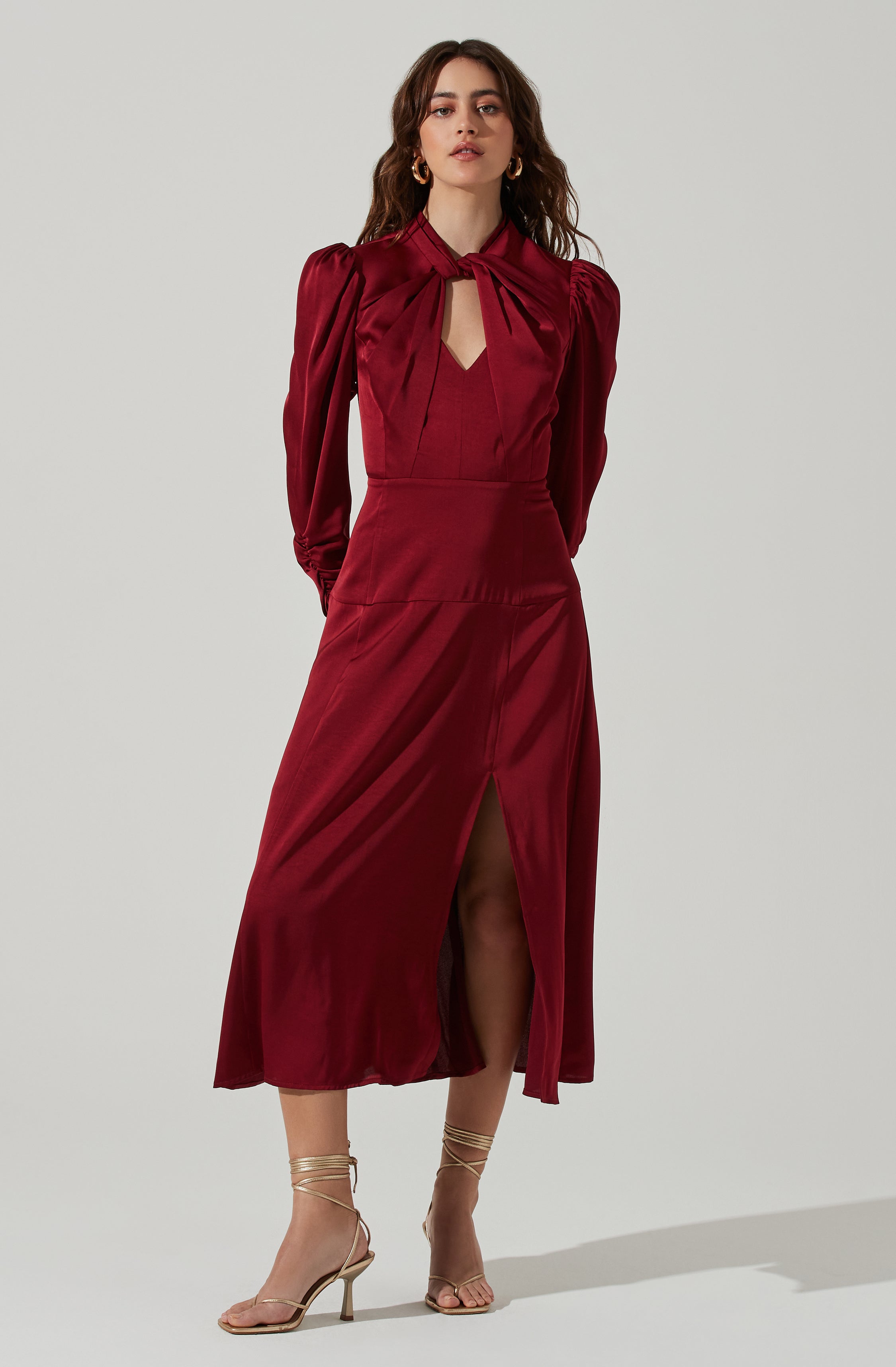 Twist Mock Neck Midi Dress-Aljck