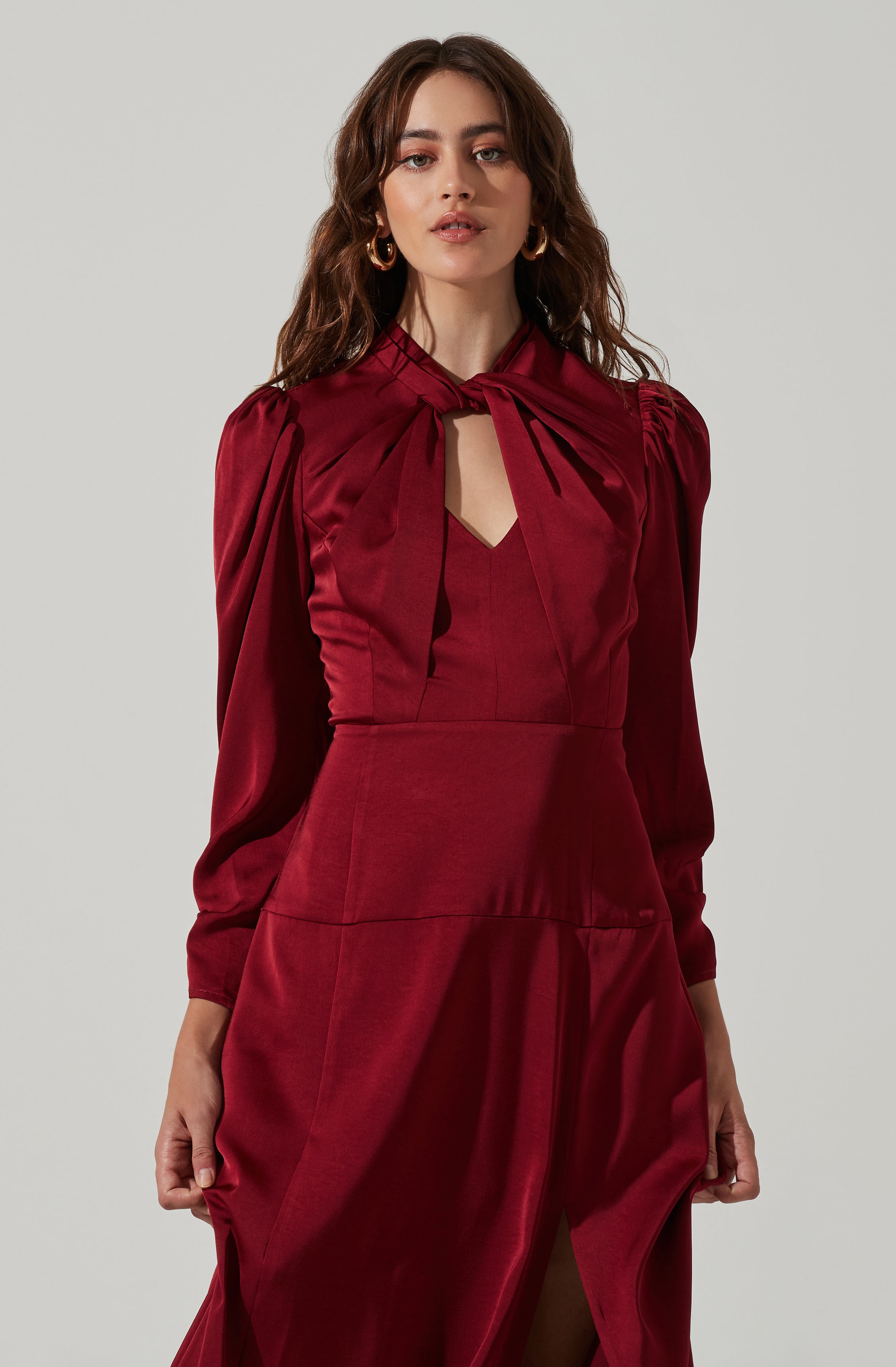 Twist Mock Neck Midi Dress-Aljck
