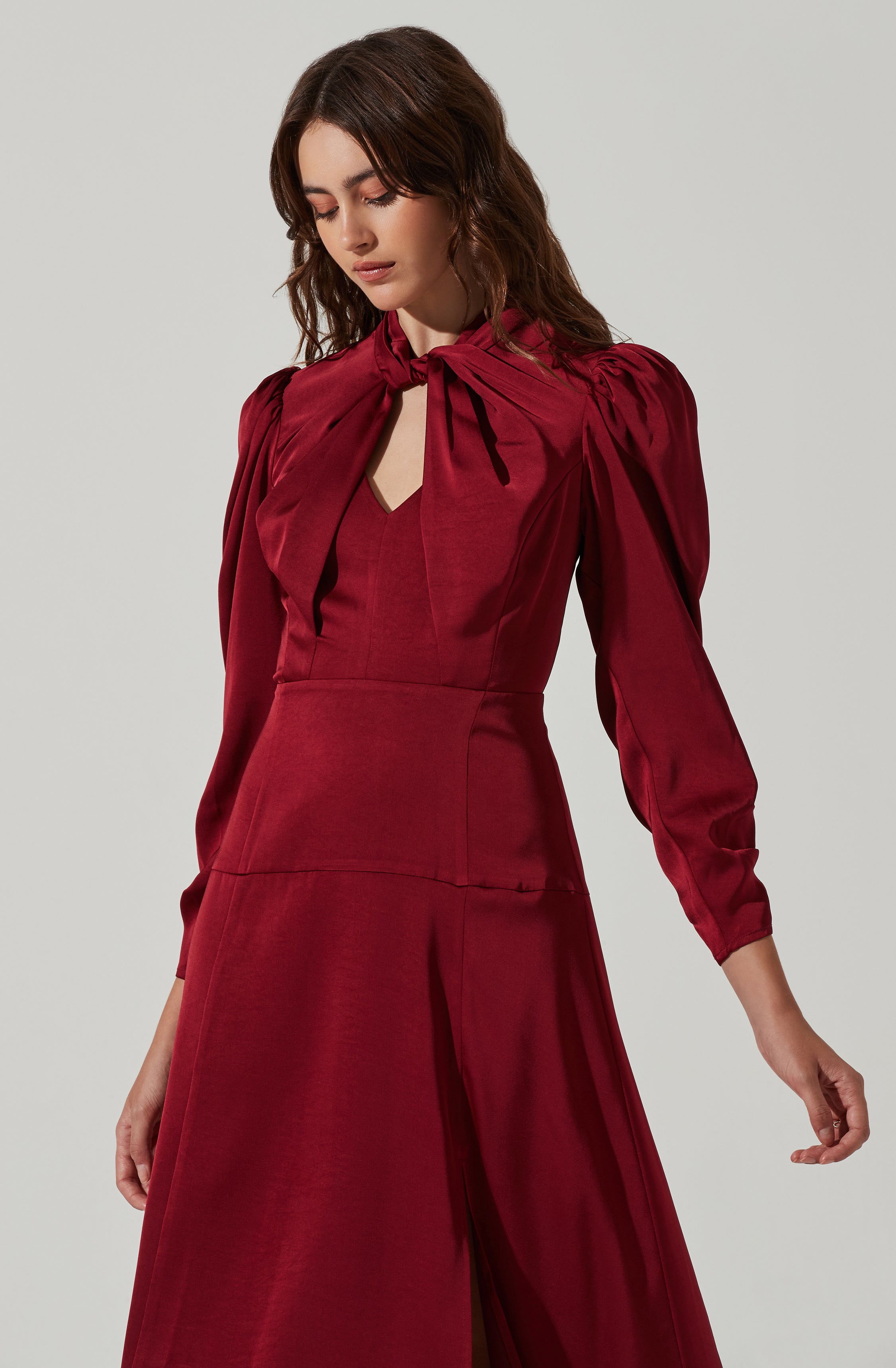 Twist Mock Neck Midi Dress-Aljck