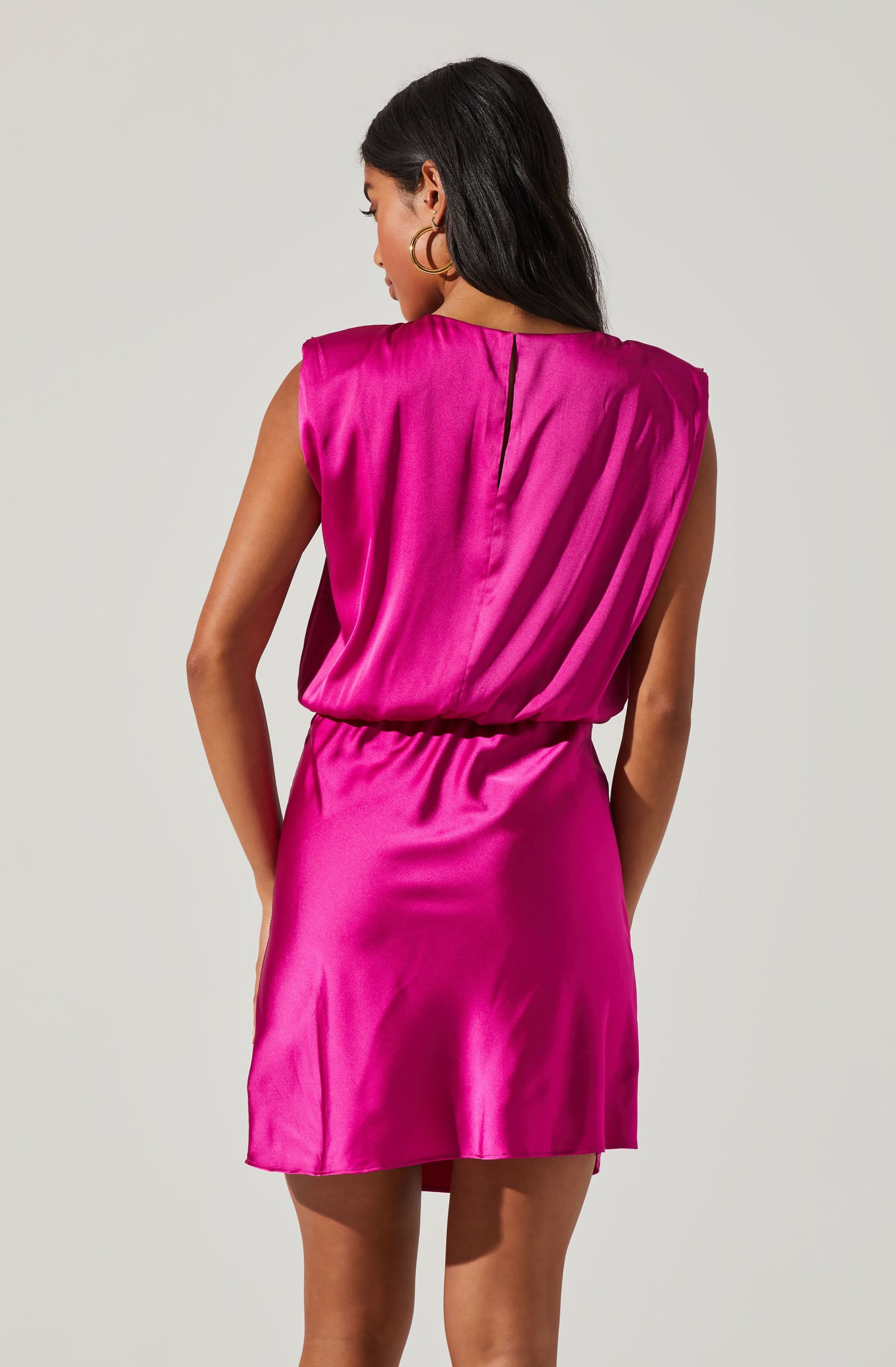 Satin Strong Shoulder Mini Dress-Aljck