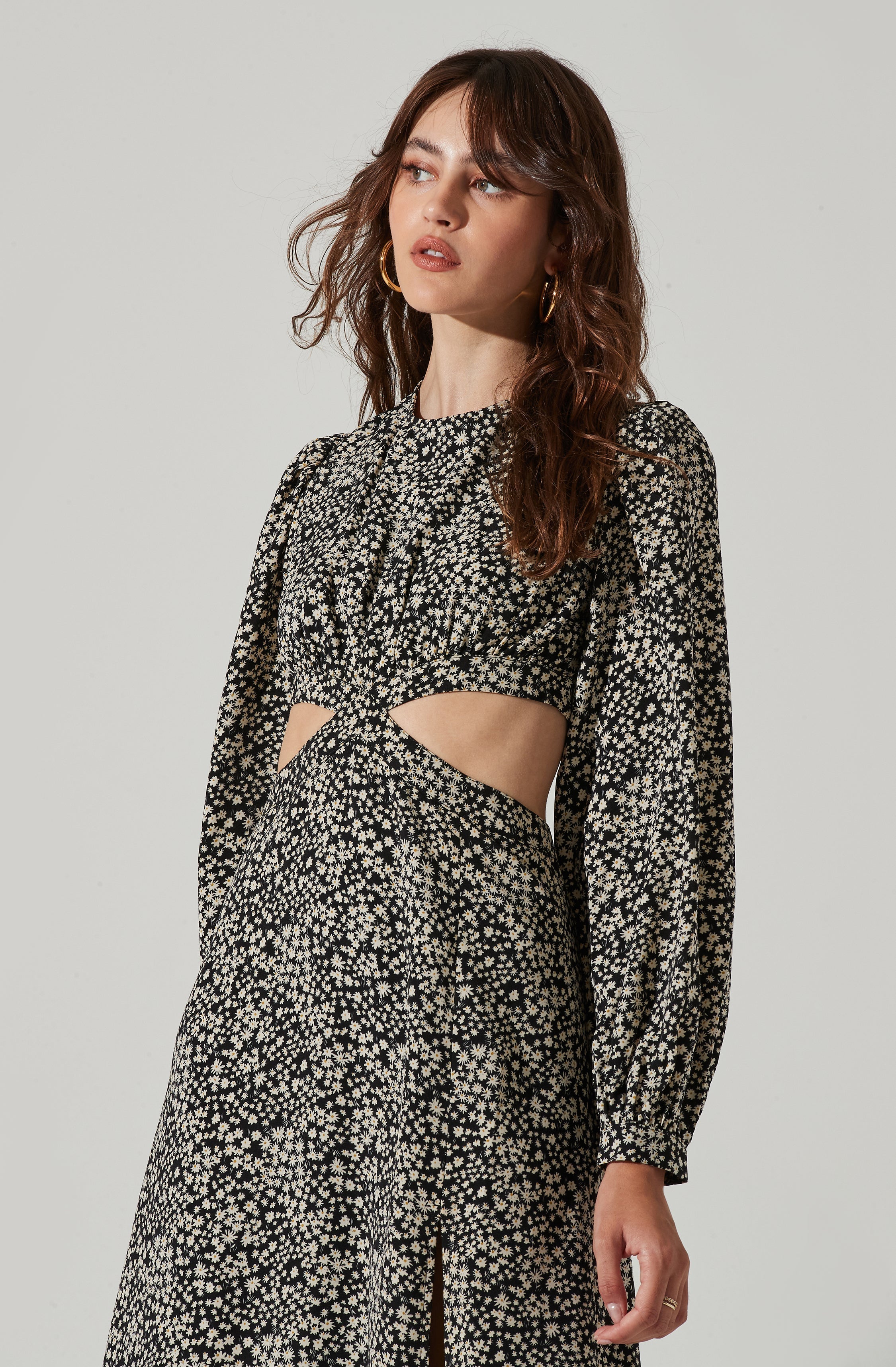 Floral Tie Back Cut Out Midi Dress-Aljck