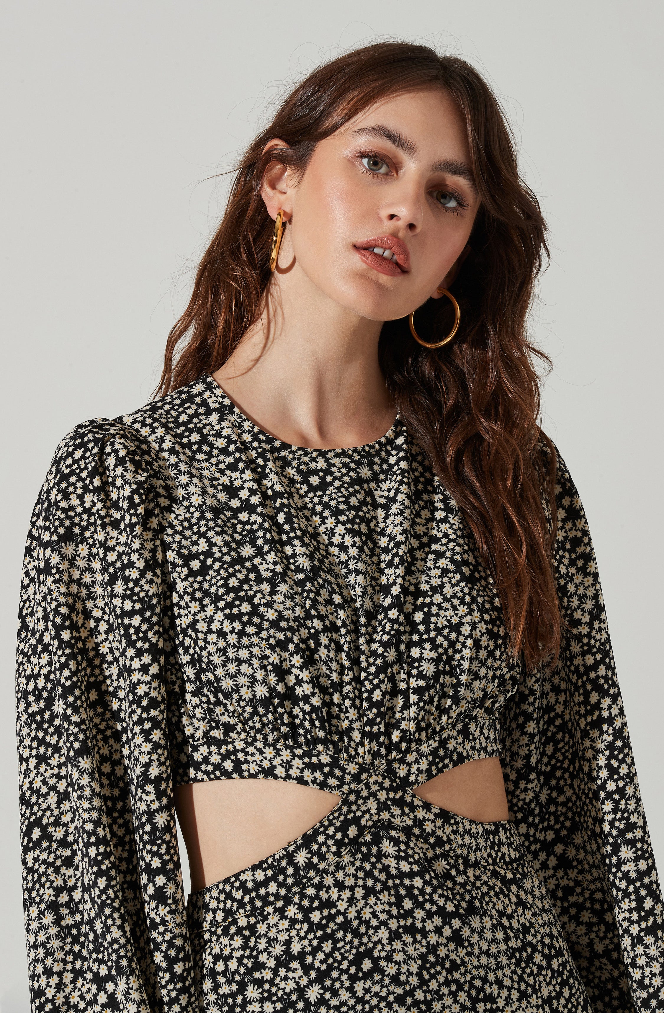 Floral Tie Back Cut Out Midi Dress-Aljck