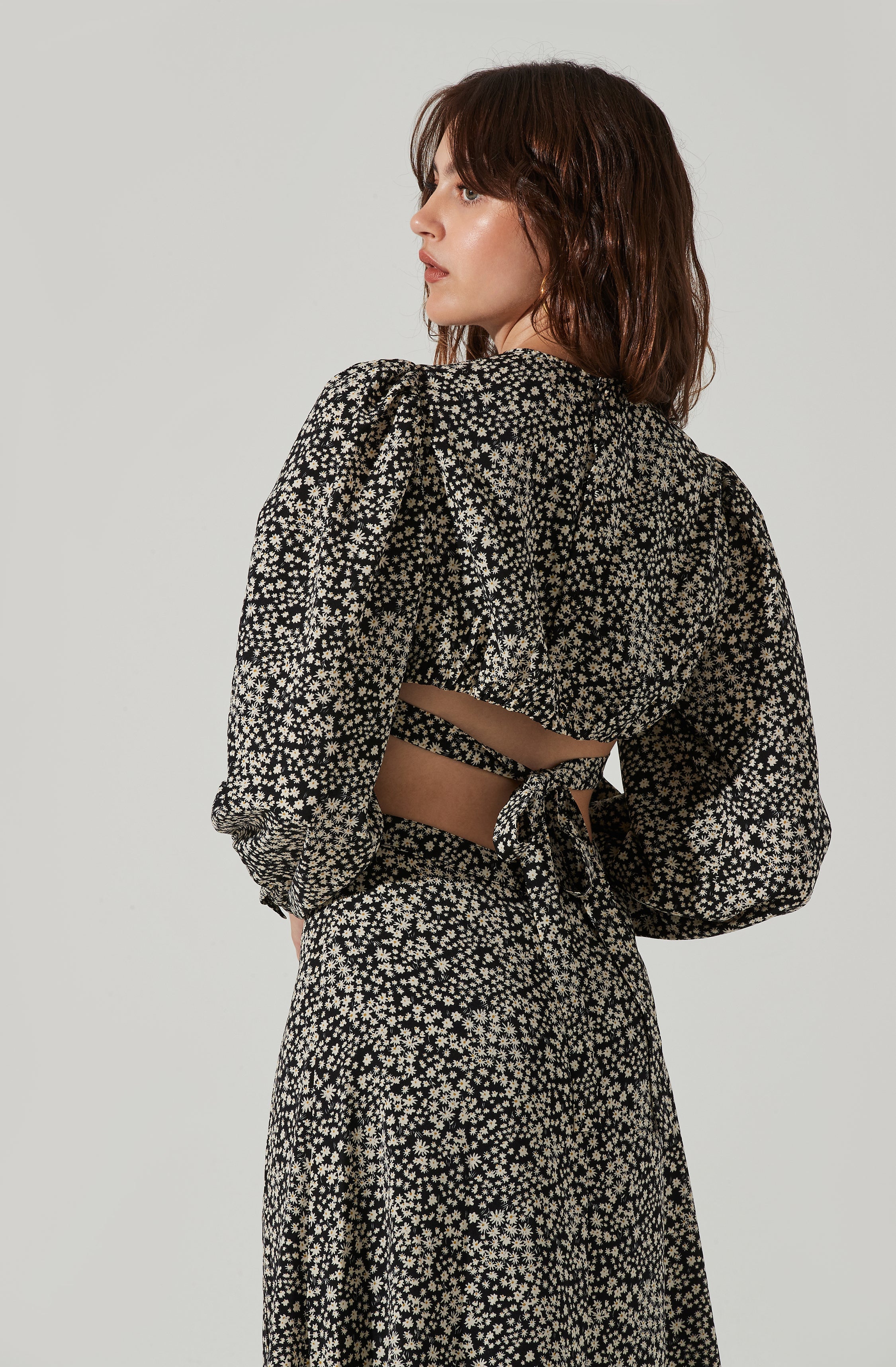 Floral Tie Back Cut Out Midi Dress-Aljck