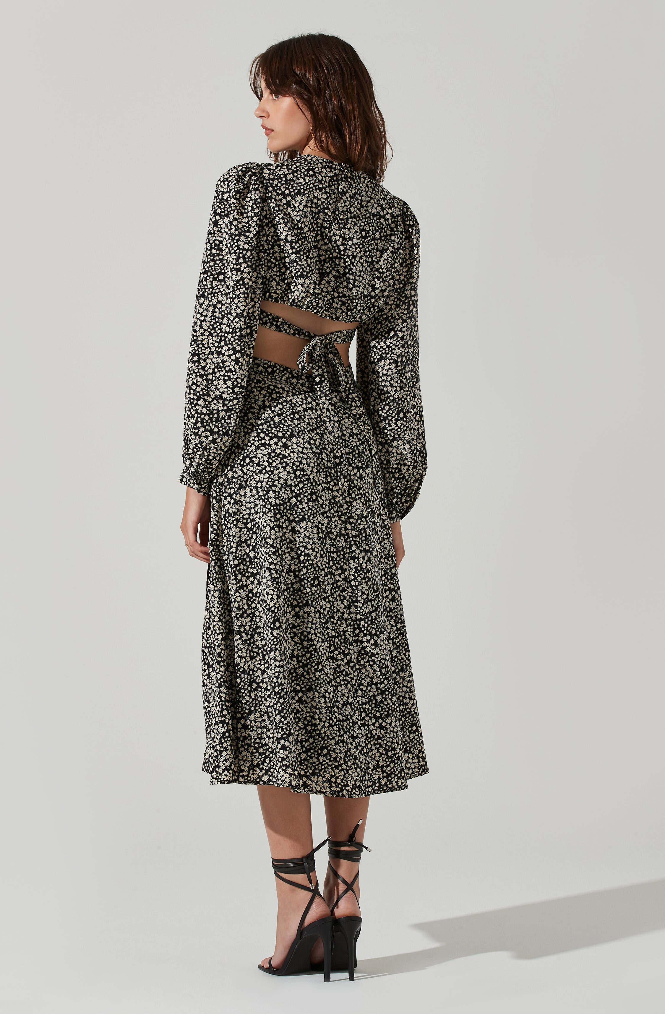 Floral Tie Back Cut Out Midi Dress-Aljck