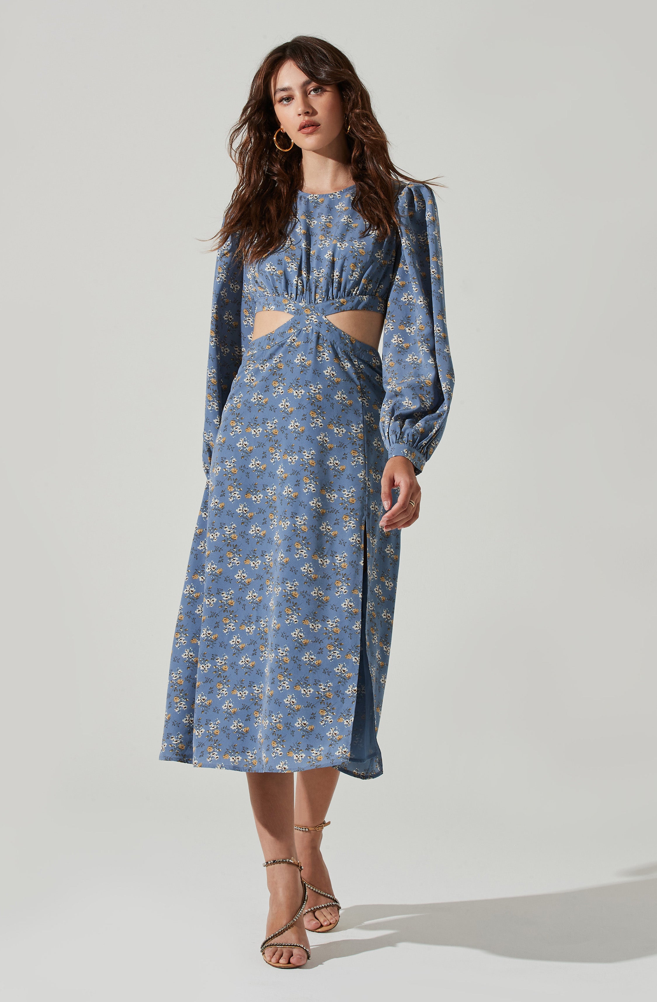 Floral Tie Back Cut Out Midi Dress-Aljck