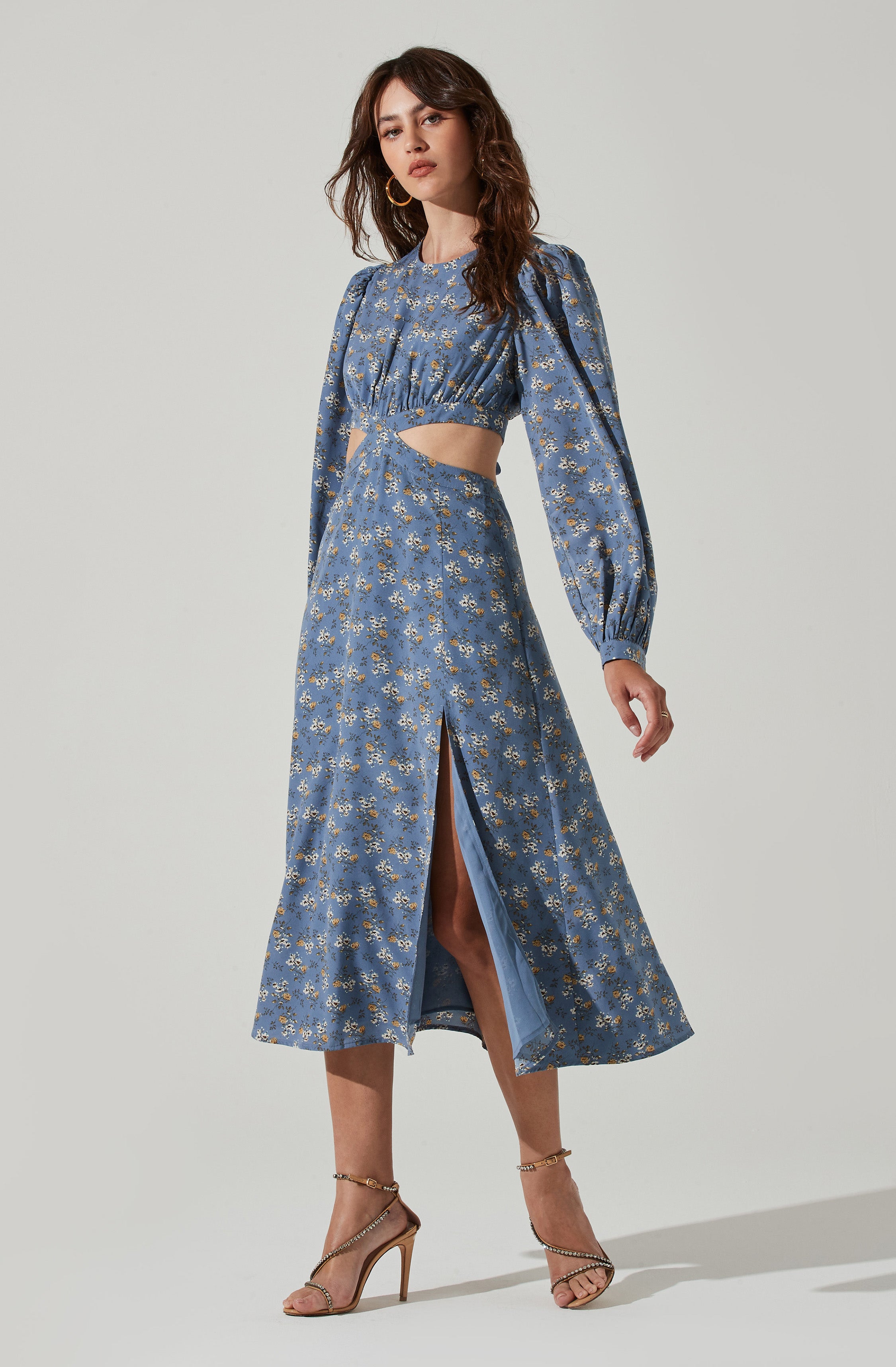 Floral Tie Back Cut Out Midi Dress-Aljck