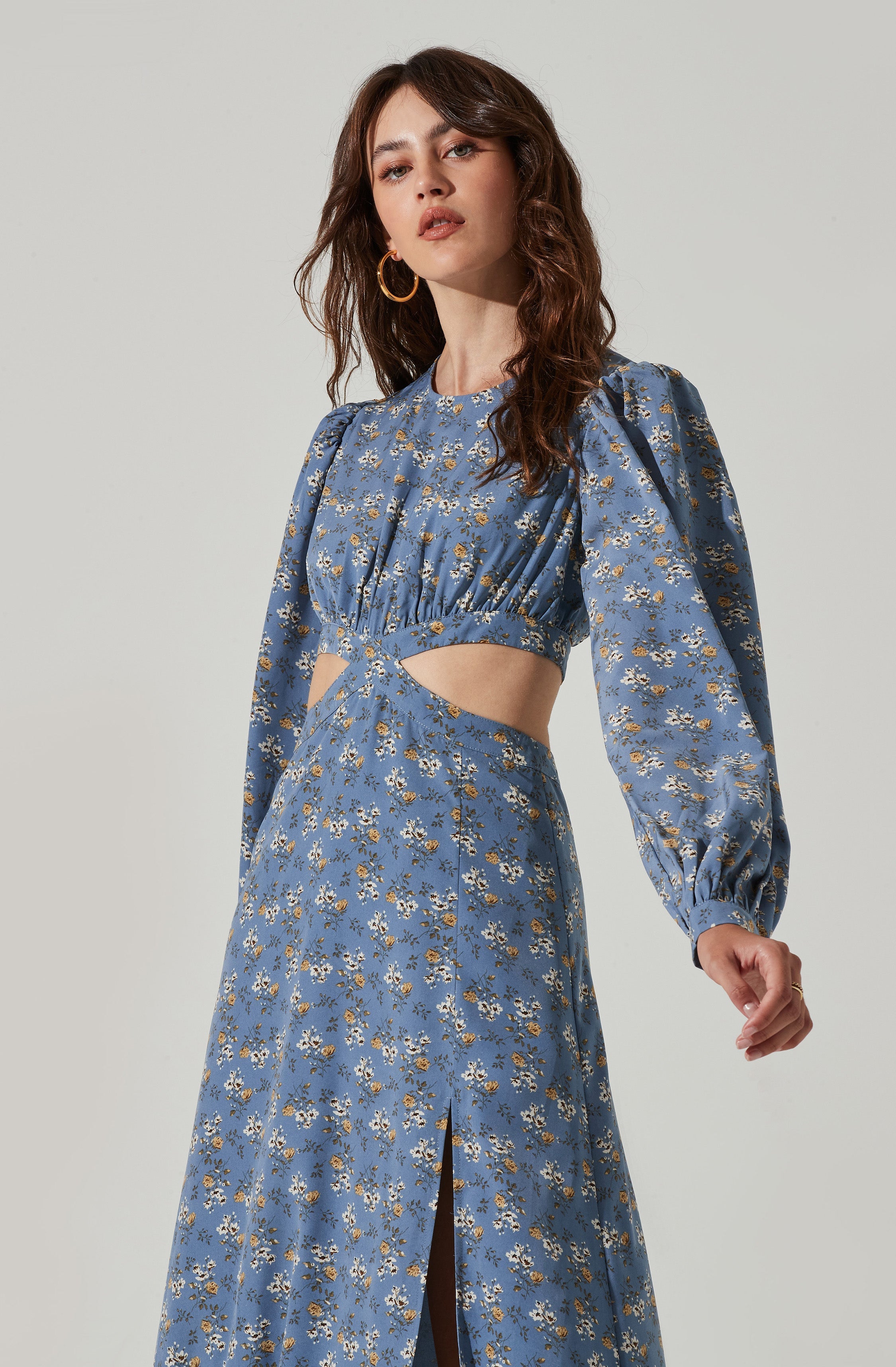 Floral Tie Back Cut Out Midi Dress-Aljck