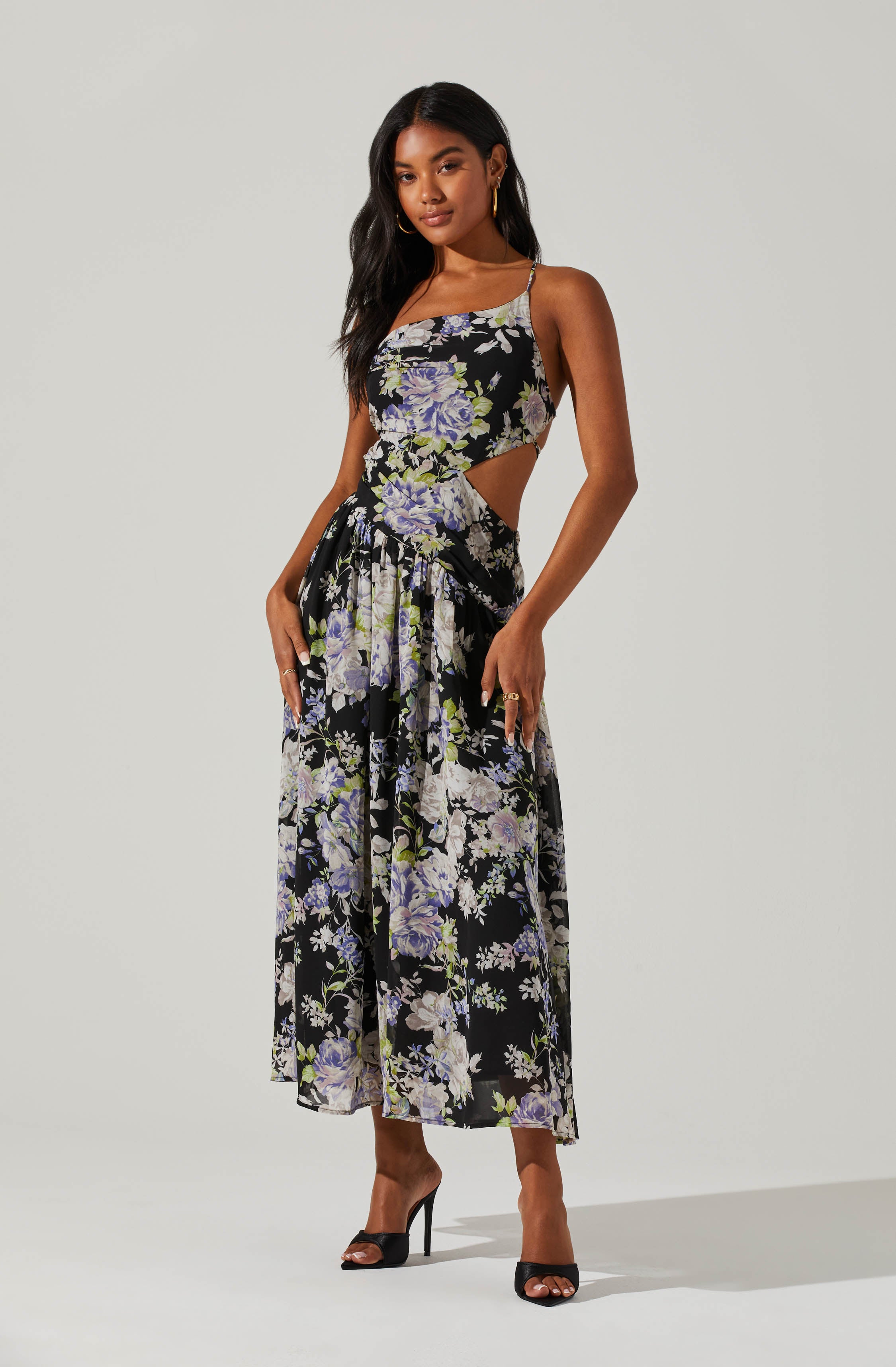 Floral Side Cut Out Midi Dress-Aljck