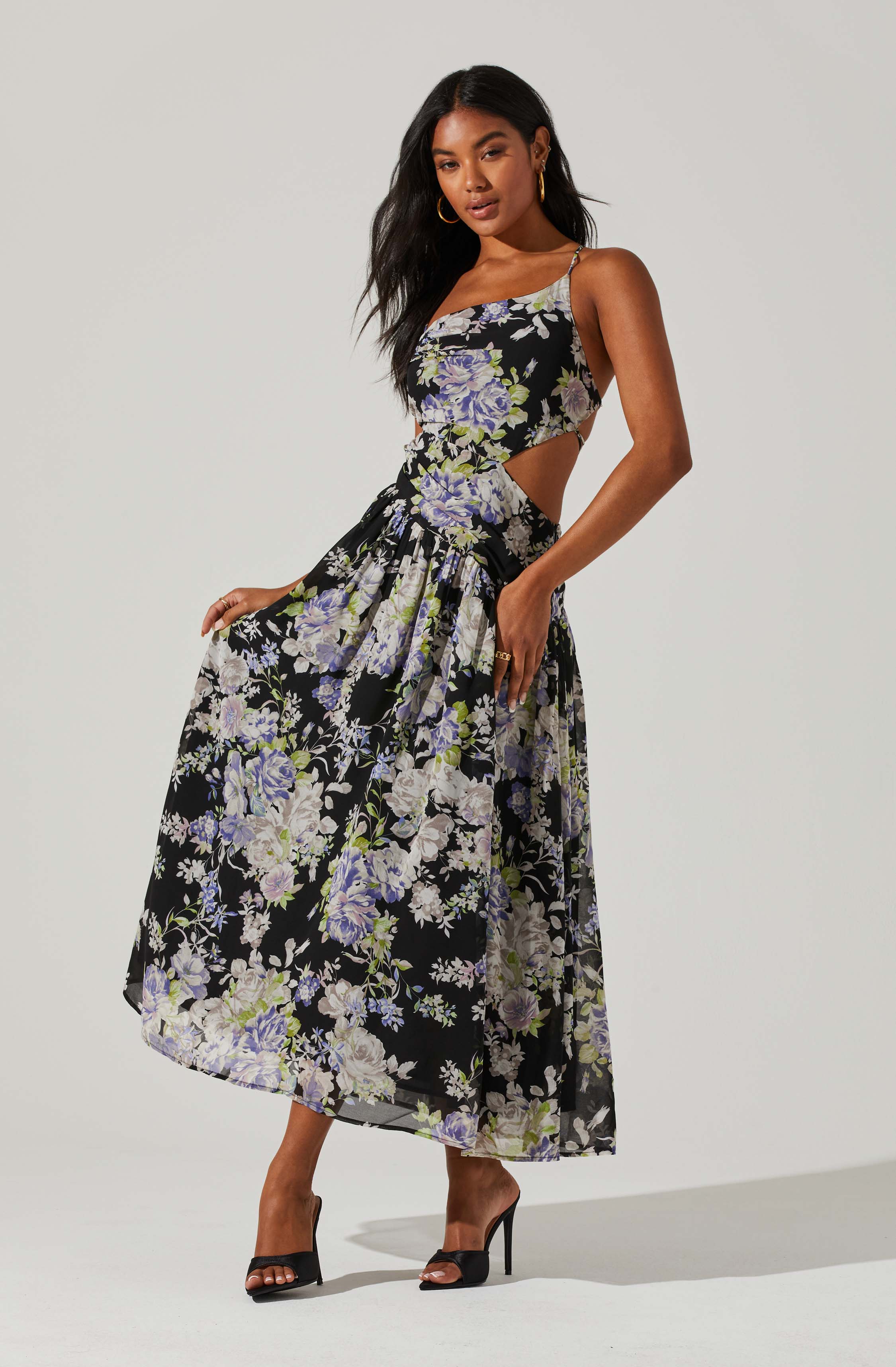 Floral Side Cut Out Midi Dress-Aljck