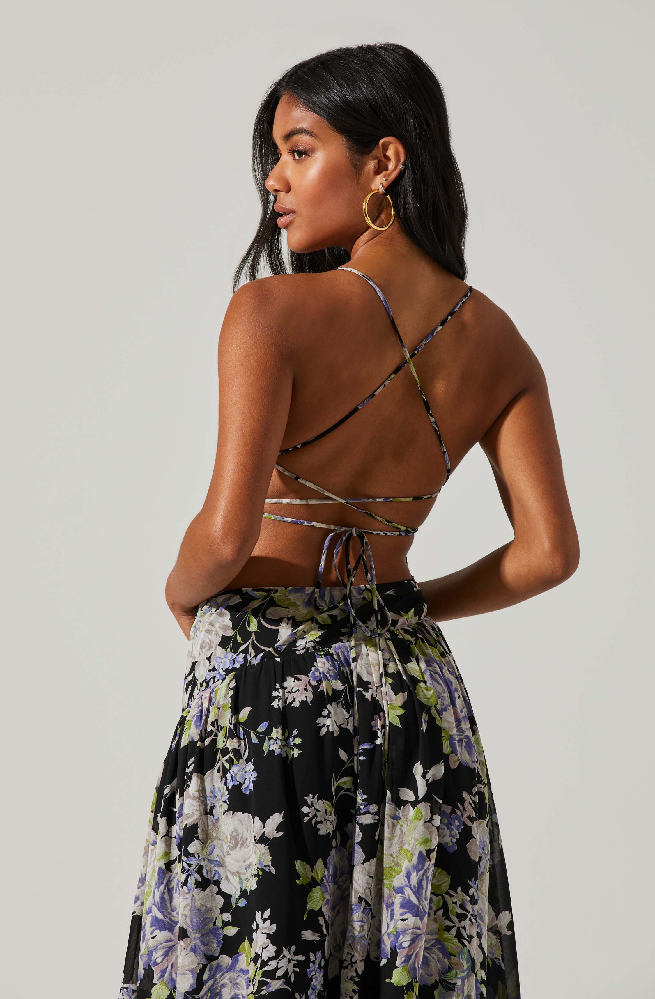 Floral Side Cut Out Midi Dress-Aljck