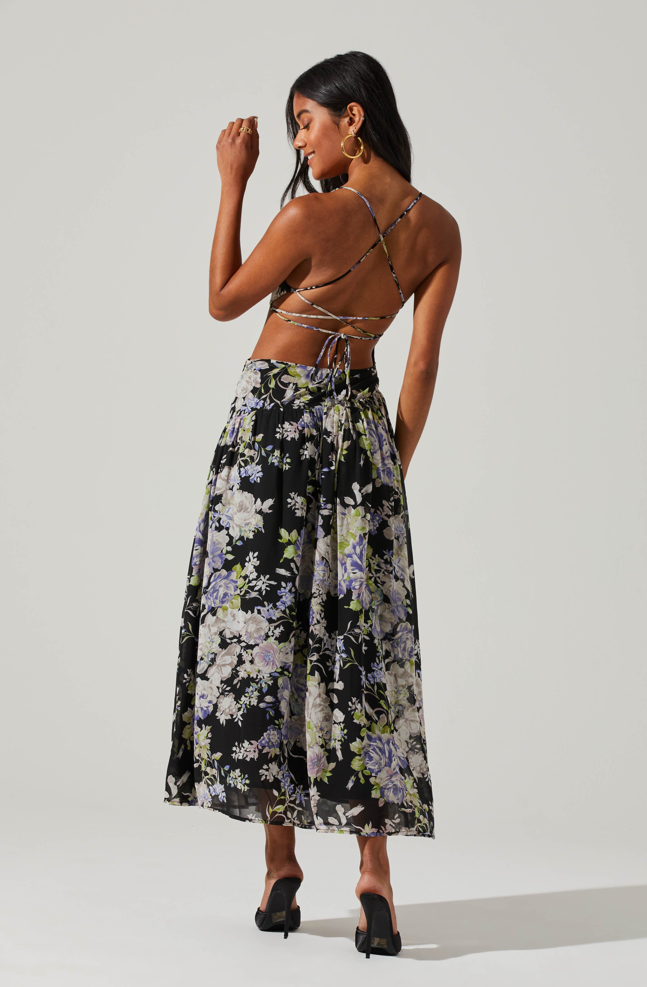 Floral Side Cut Out Midi Dress-Aljck