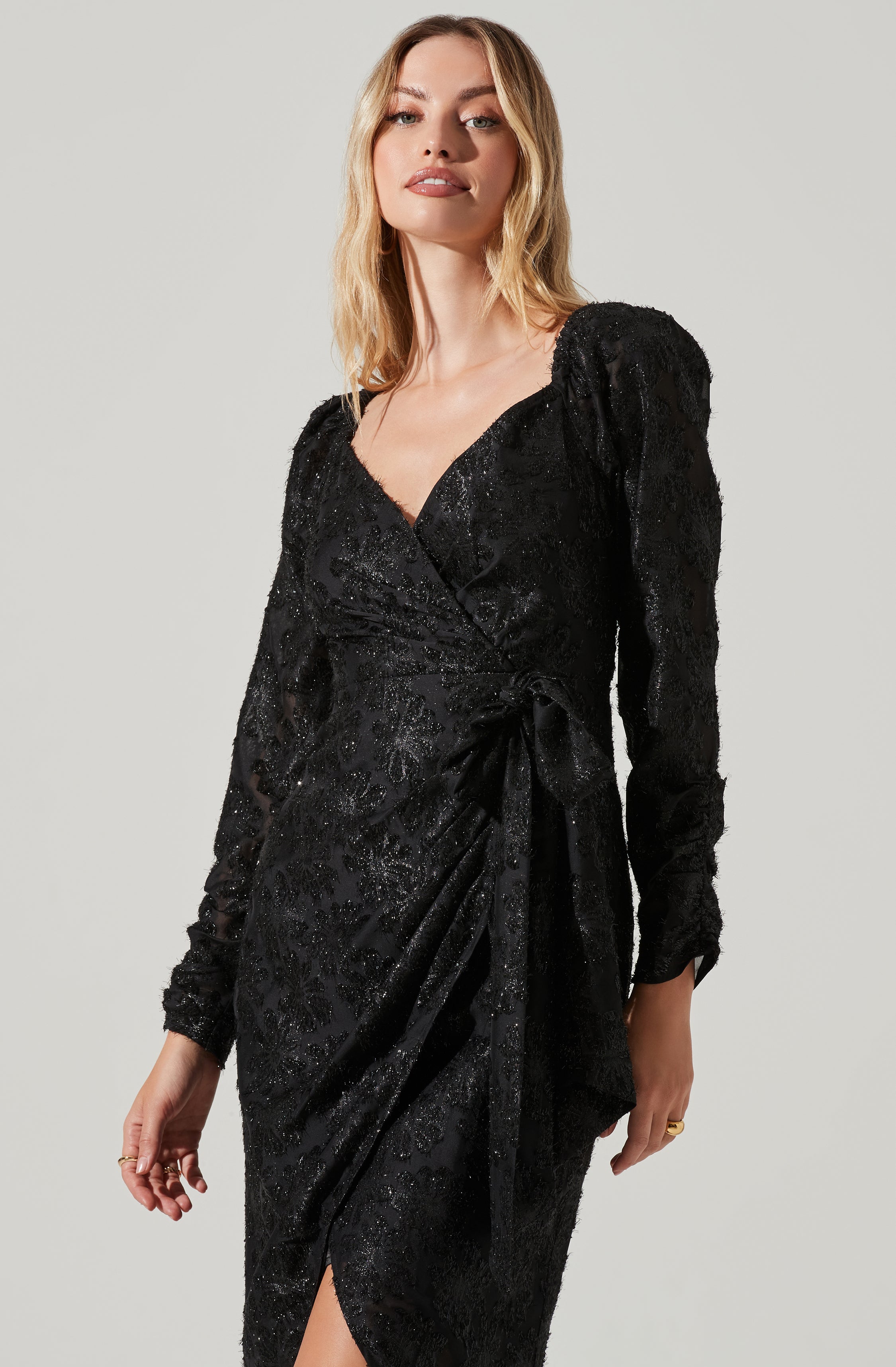 Terese Floral Burnout Tie Waist Midi Dress-Aljck