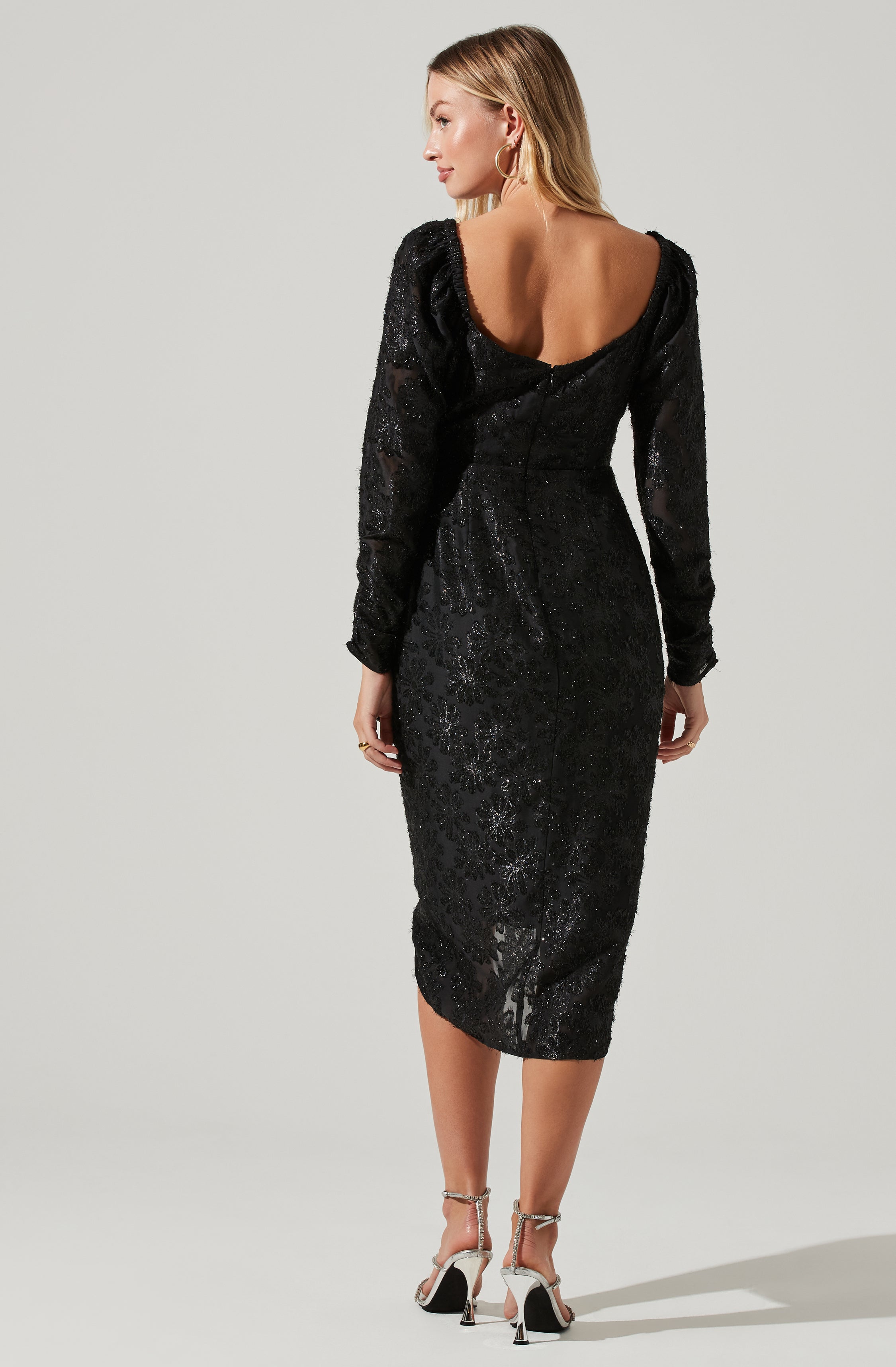 Terese Floral Burnout Tie Waist Midi Dress-Aljck